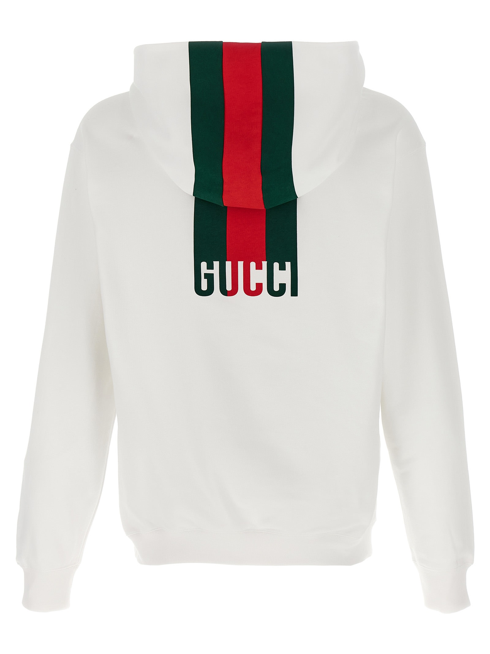 Gucci White Hoodie With Maxi Web Print On The Hood And Kangaroo Pocket On The Front In Cotton Man In White