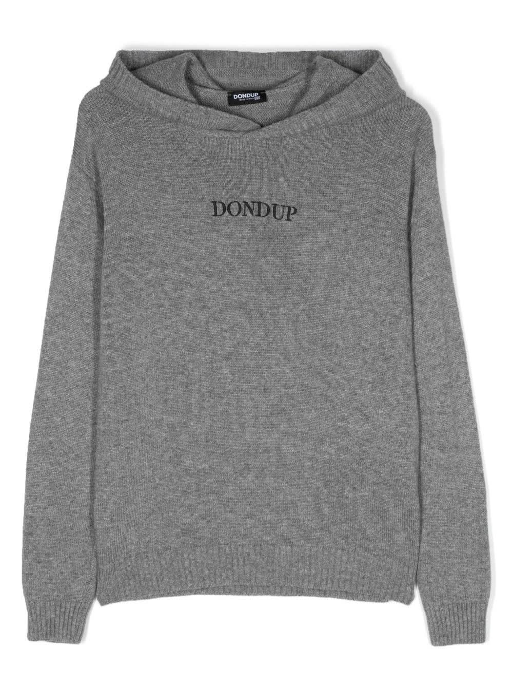 Dondup Kids Pullover In Grey Knit With Logo And Hood