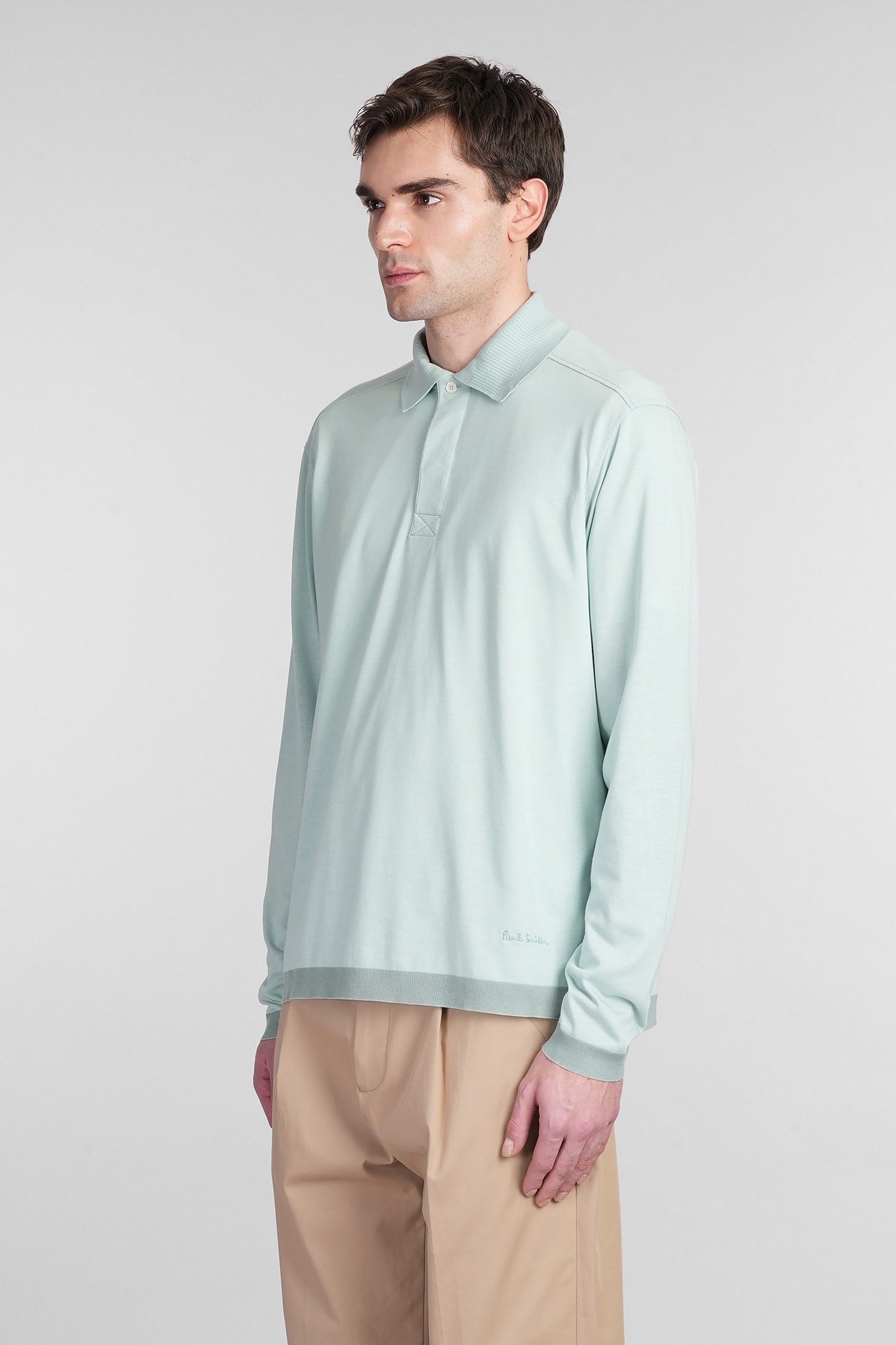 PAUL SMITH POLO IN GREEN WOOL AND POLYESTER