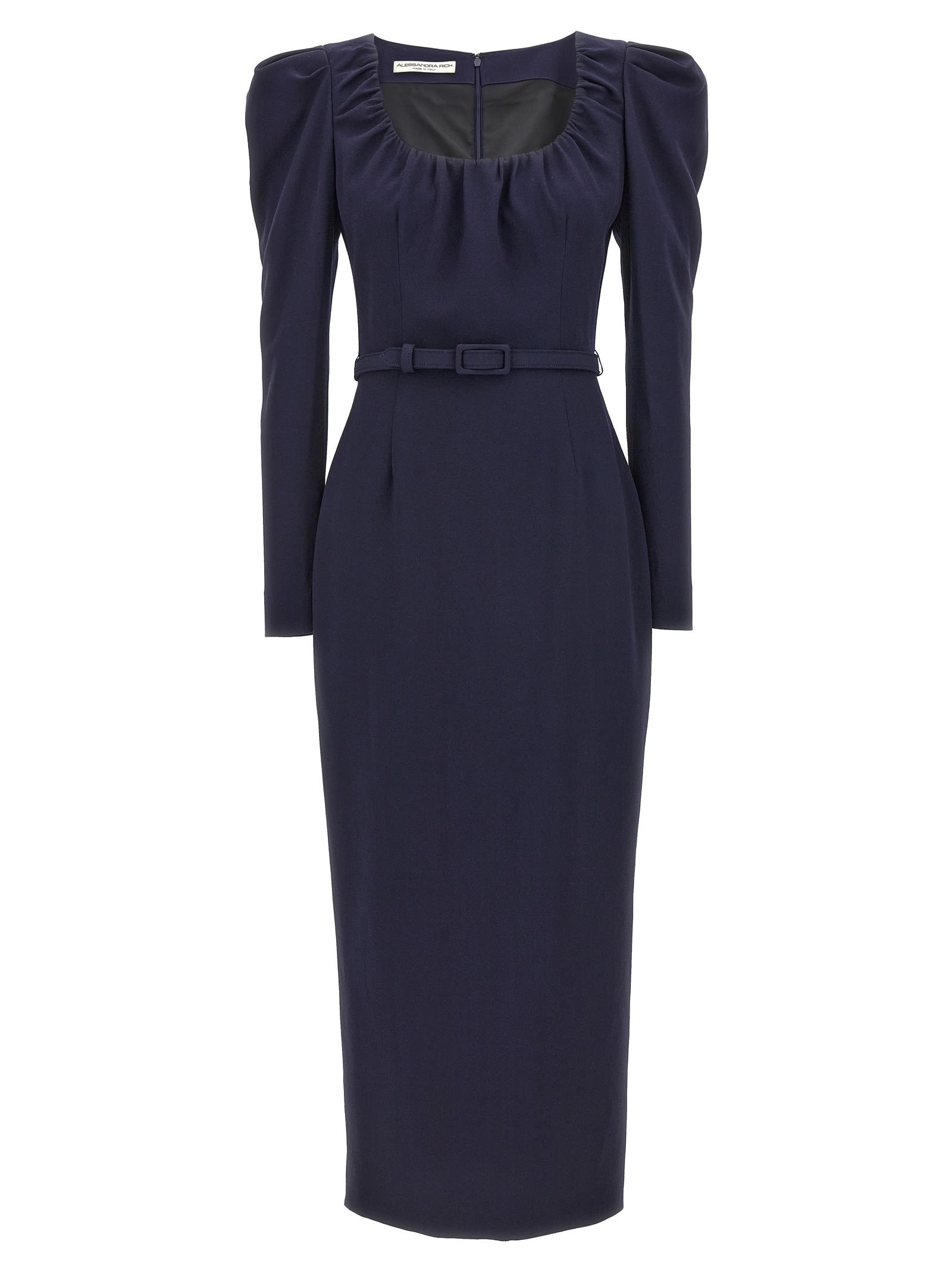Alessandra Rich Belt Crepe Dress In Blunavy