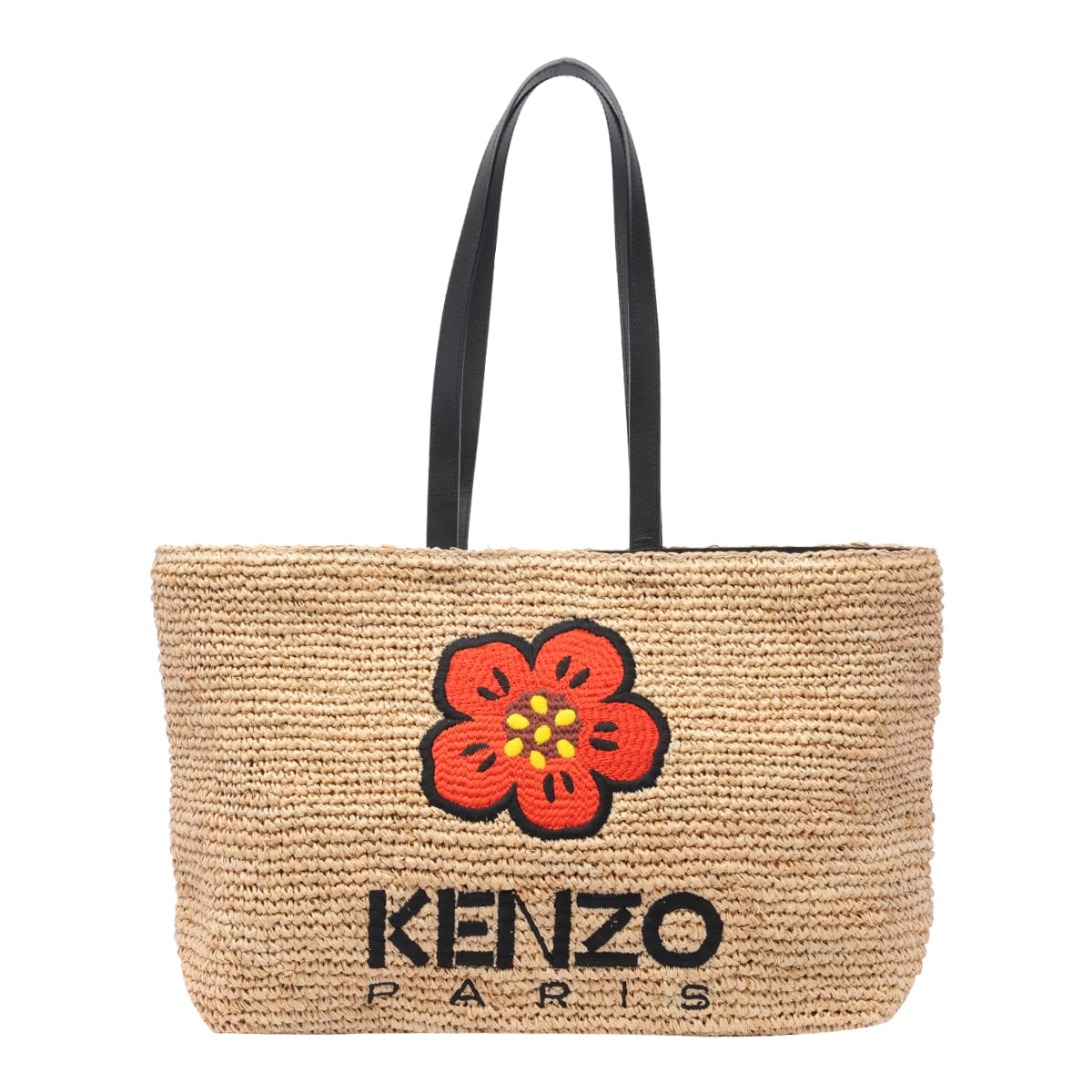 Shop Kenzo Large Raphia Logo Tote Bag In Brown