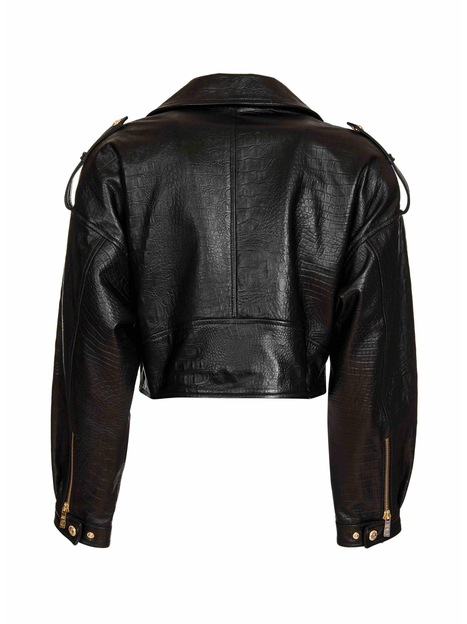 Shop Just Cavalli Leather Jacket In Black