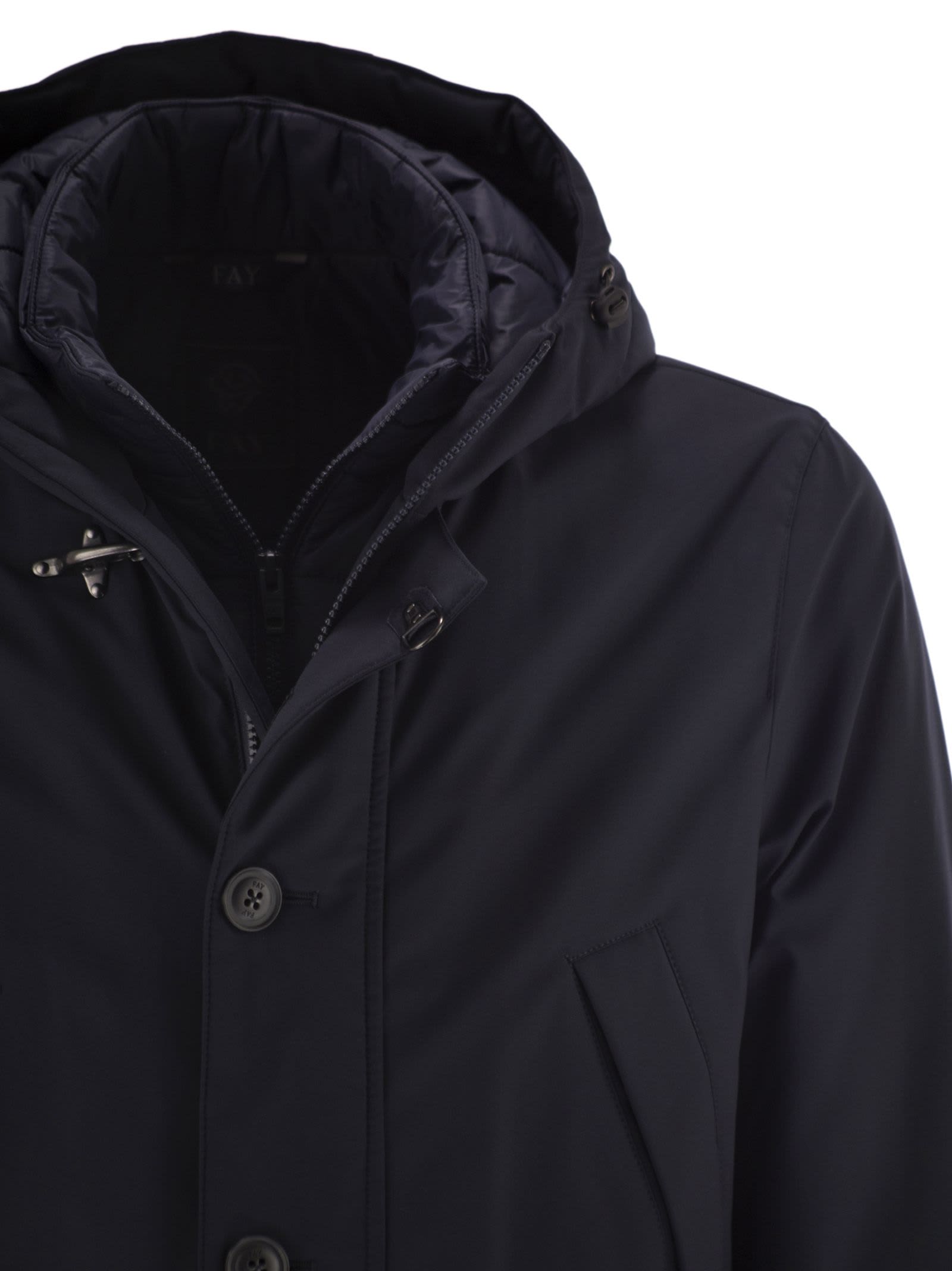 Fay Men Short Parka In Technical Gabardine In Black