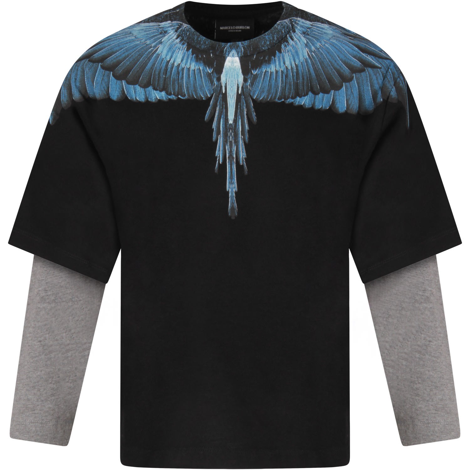ekko erhvervsdrivende spise Shop Marcelo Burlon County Of Milan Black T-shirt For Boy With Light Blue  Iconic Wings