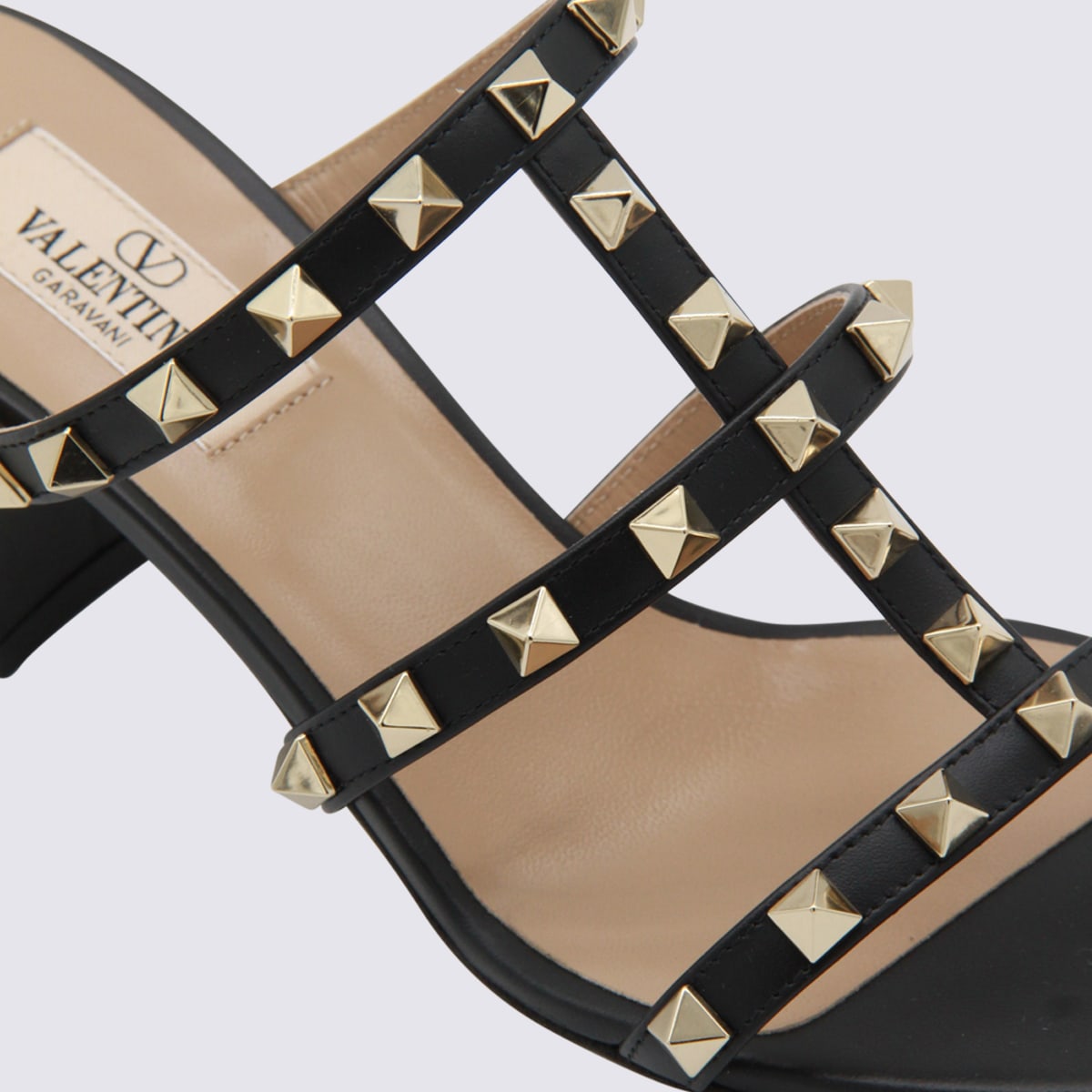Valentino Garavani Rockstud Calfskin Leather Slide Sandal 60 Mm Woman Marine 39 In Black