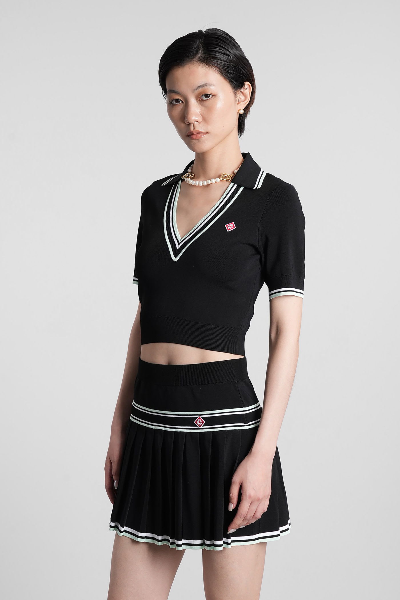 Casablanca Viscose V-neck Polo Shirt In Black