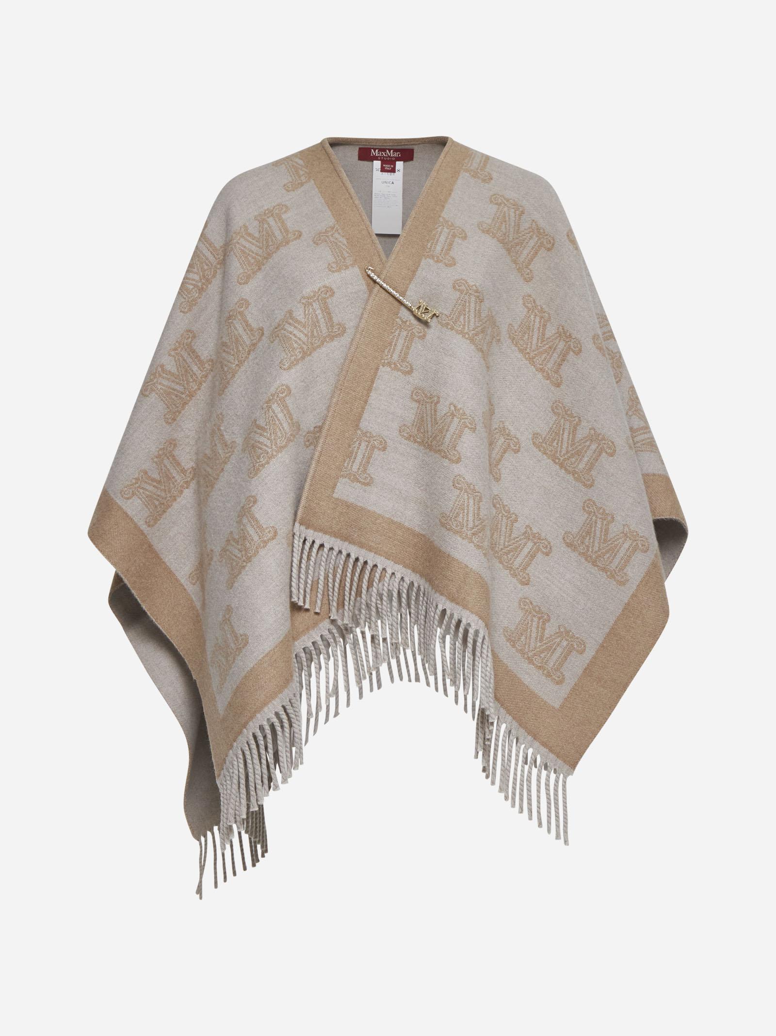 Shop Max Mara Frine Safety-pin Wool Poncho In Sand