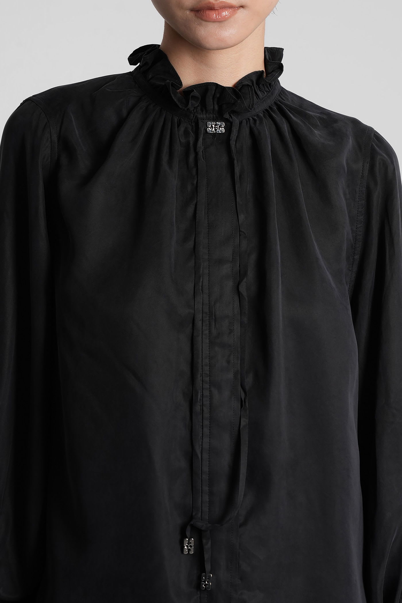 Ganni Shirt In Black Polyamide Polyester In Black