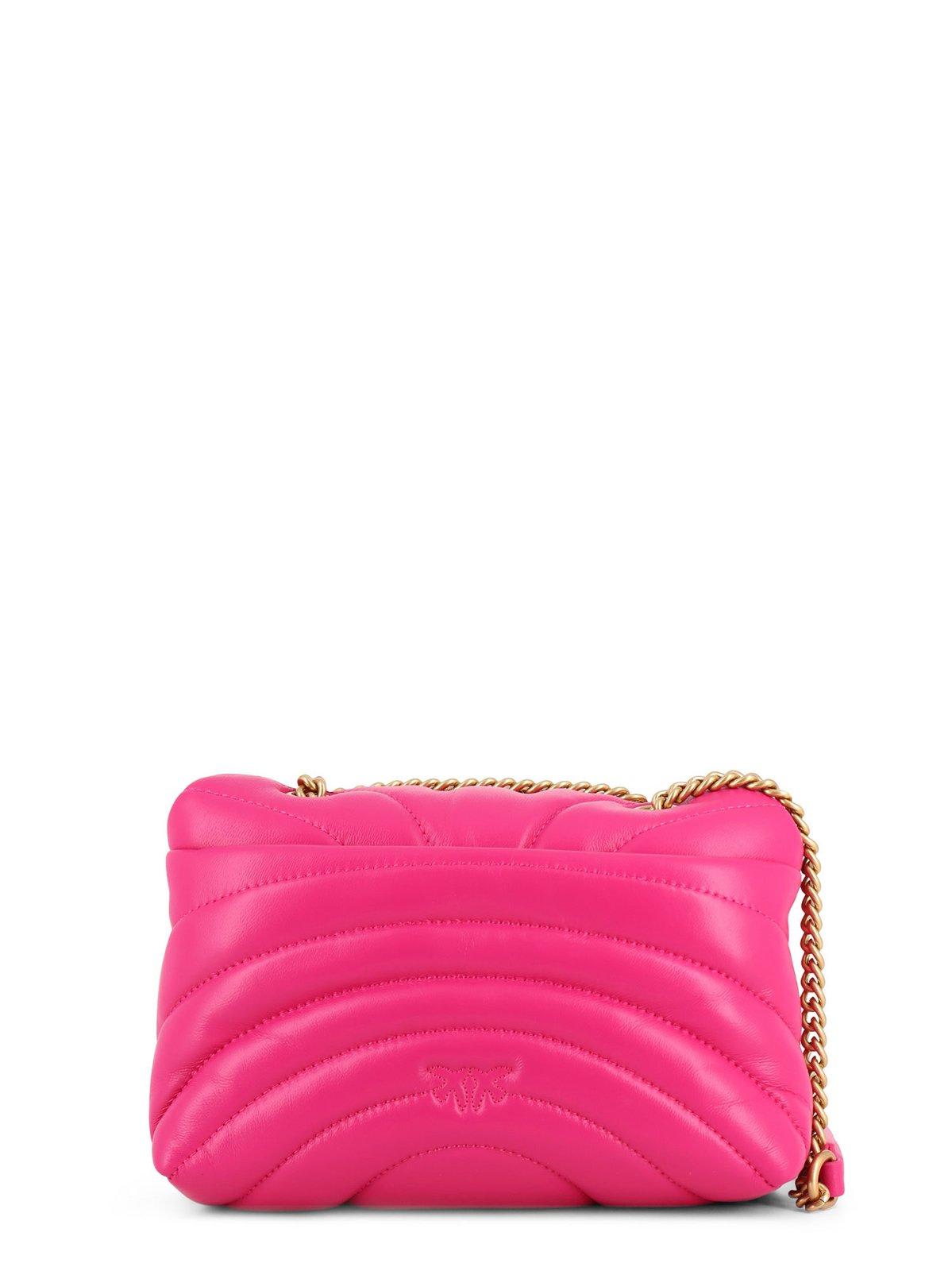 Shop Pinko Love Puff Chain Linked Mini Crossbody Bag In Pink -antique Gold