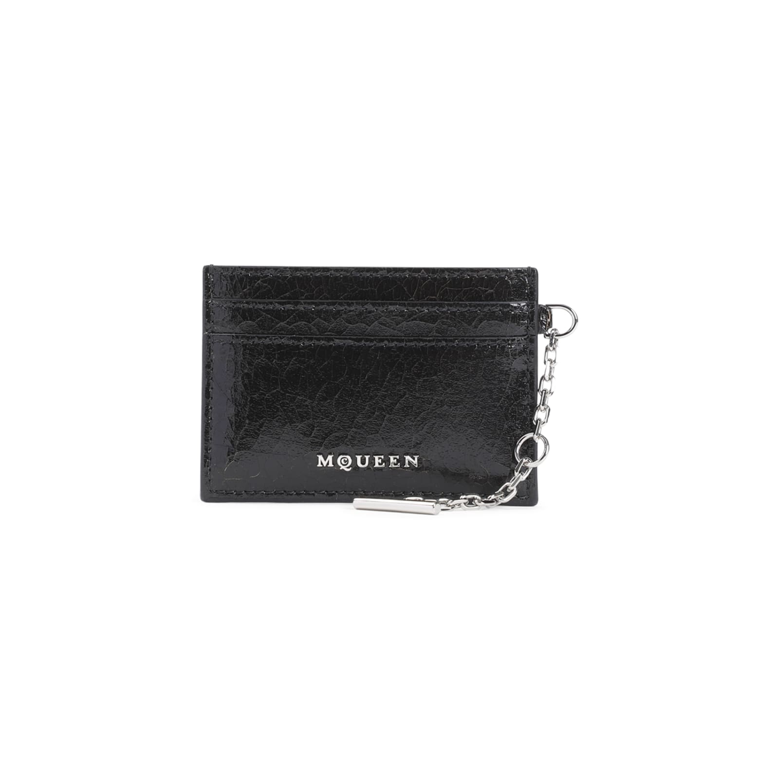 Alexander Mcqueen Leather Sling Card Holder In Black Caramel Silver