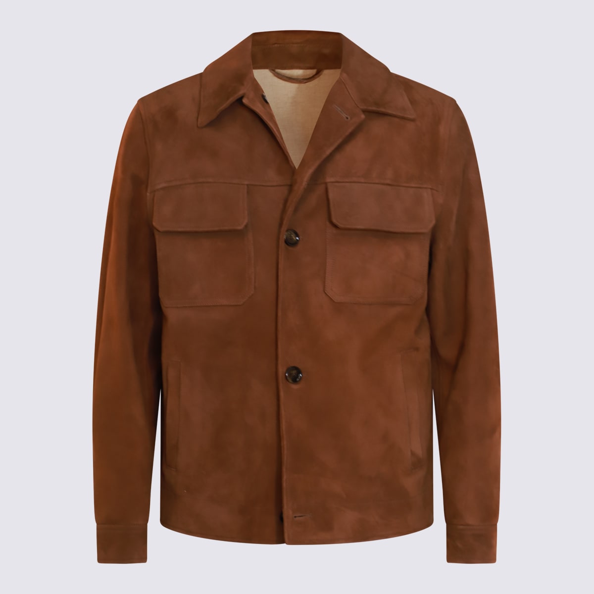 Shop Lardini Tobacco Leather Jacket