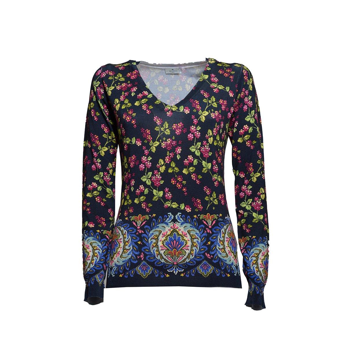 Etro Floral Patterned V-neck Knitted Top