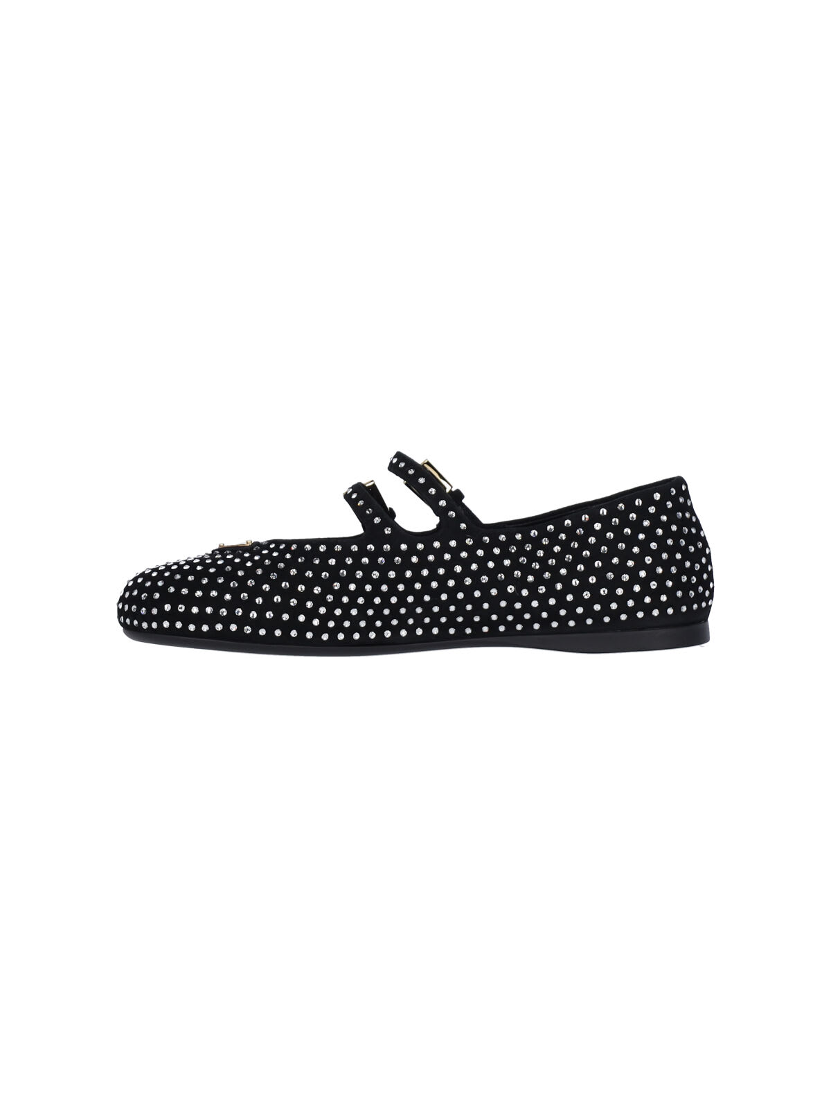 Prada Triangle Logo Studded Velvet Ballet Flats In Black