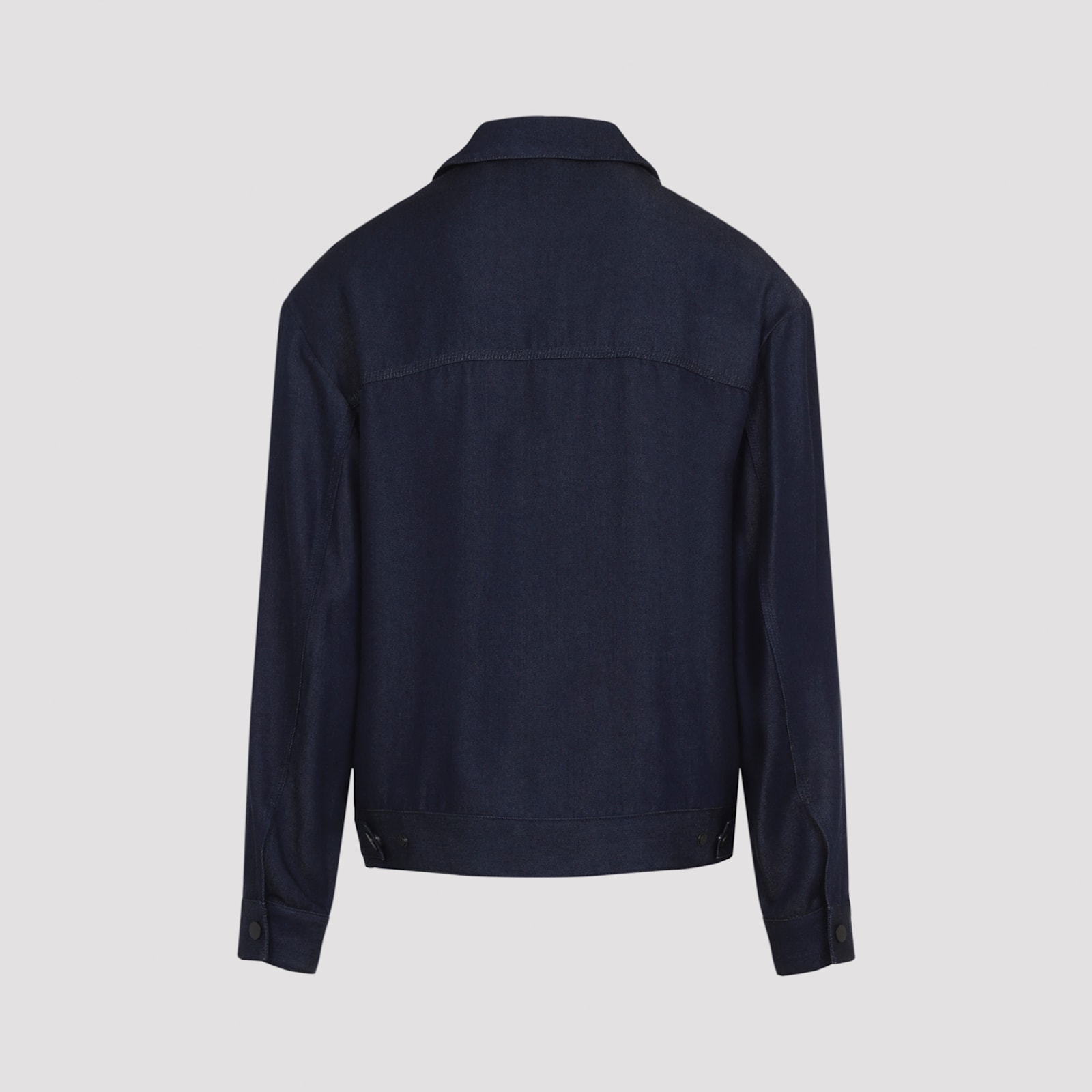Giorgio Armani Collared Long Sleeve Jacket With Chest Pockets In Blue