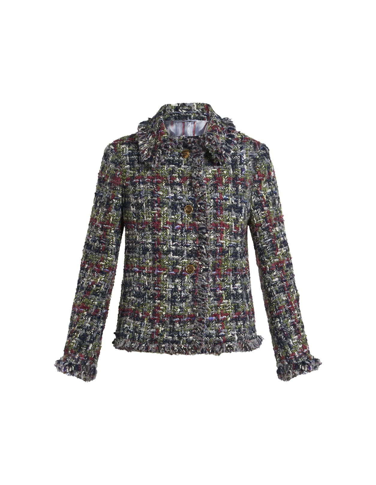 Shop Etro Multicolour Bouclé Jacket With Pegasus Buttons