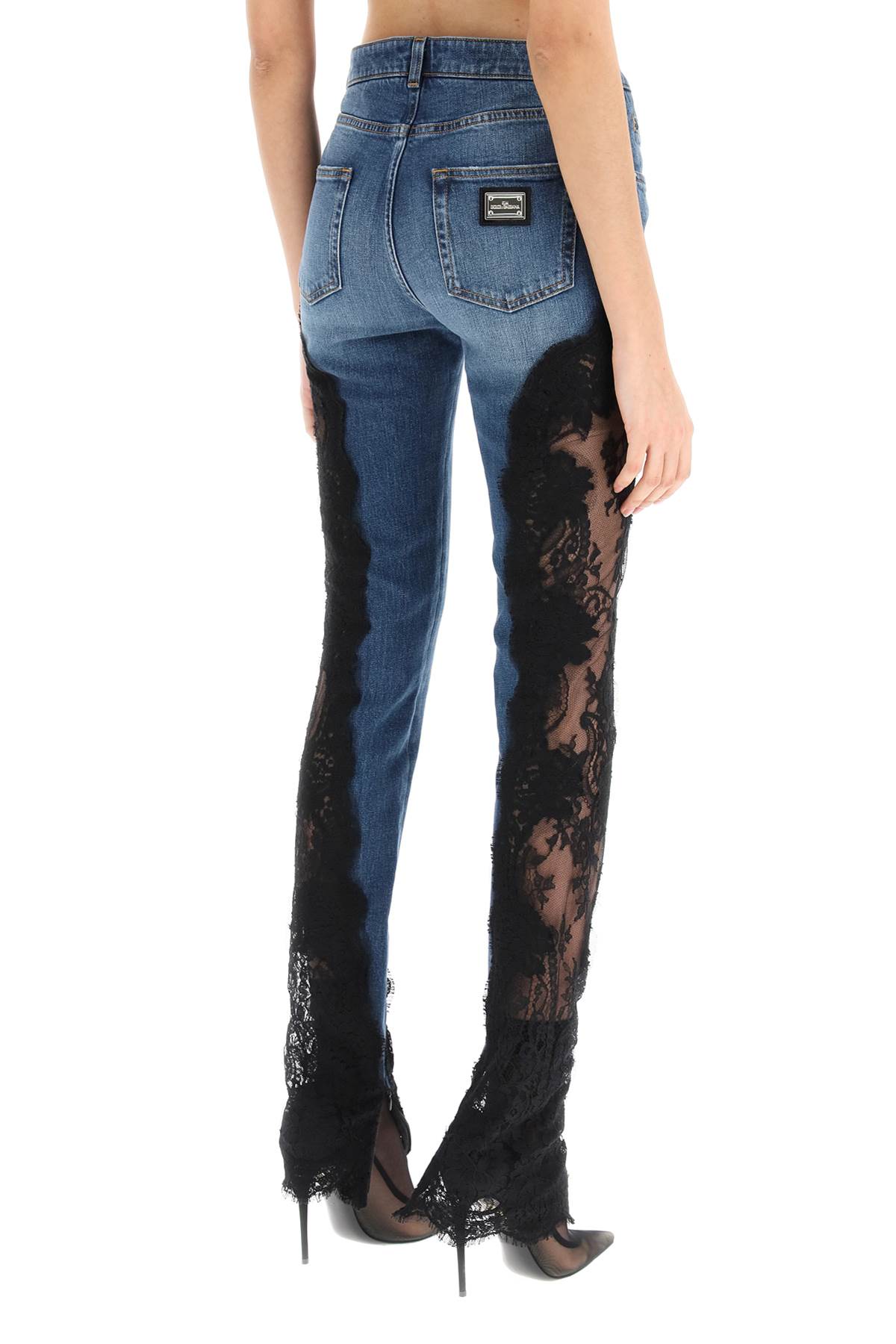 Shop Dolce & Gabbana Slim Fit Jeans With Lace Inserts In Variante Abbinata (blue)