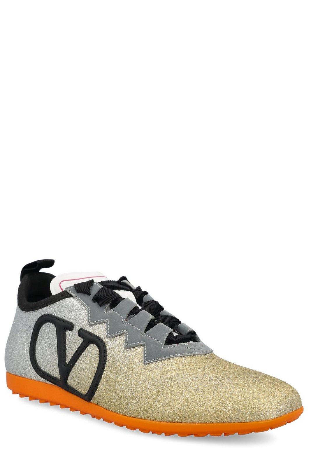 Valentino Logo Patch Lace-up Sneakers In Oro-silver-nero/grigio/coral R