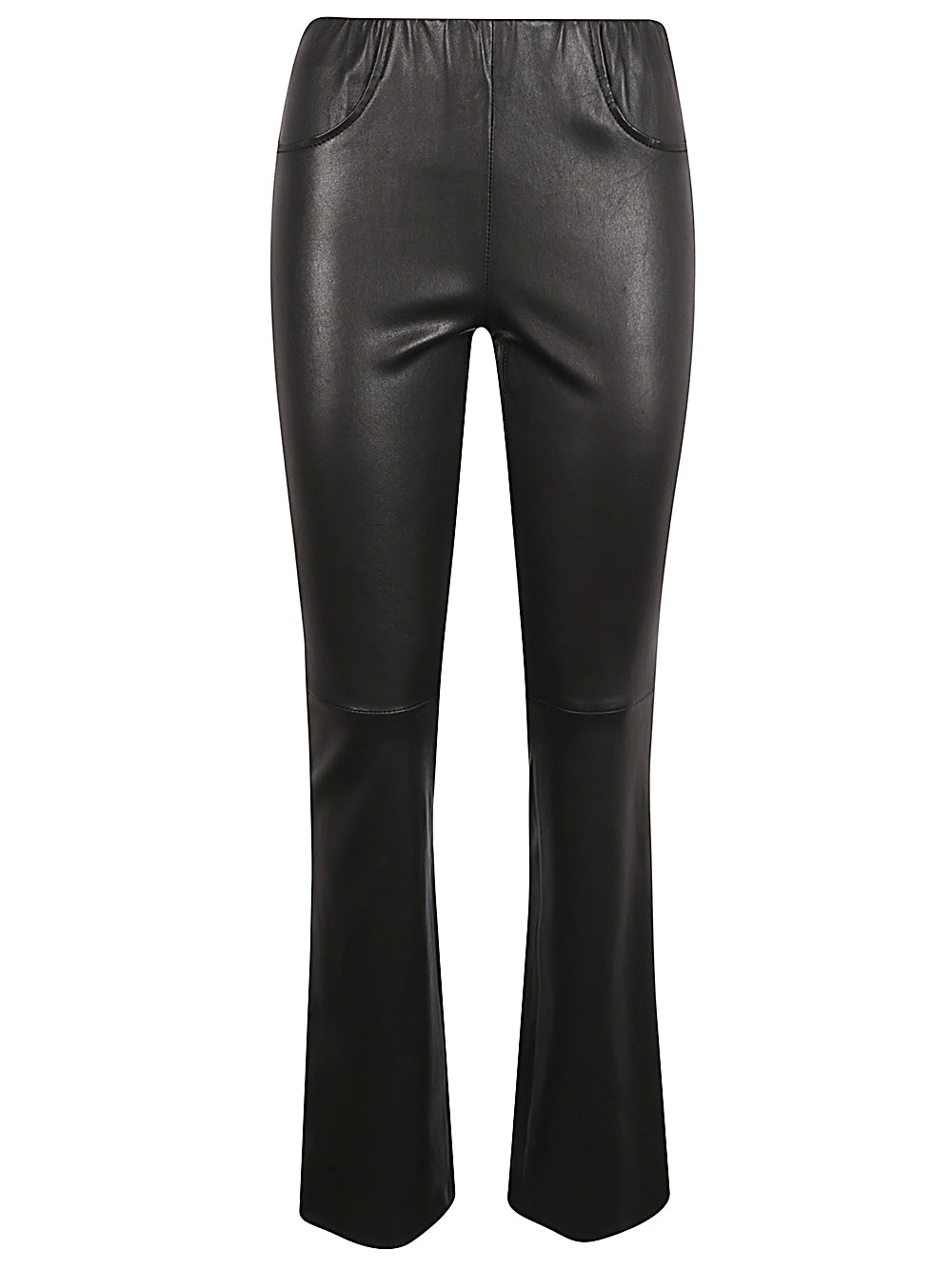 Via Masini 80 Leather Flared Leg Trousers In Black