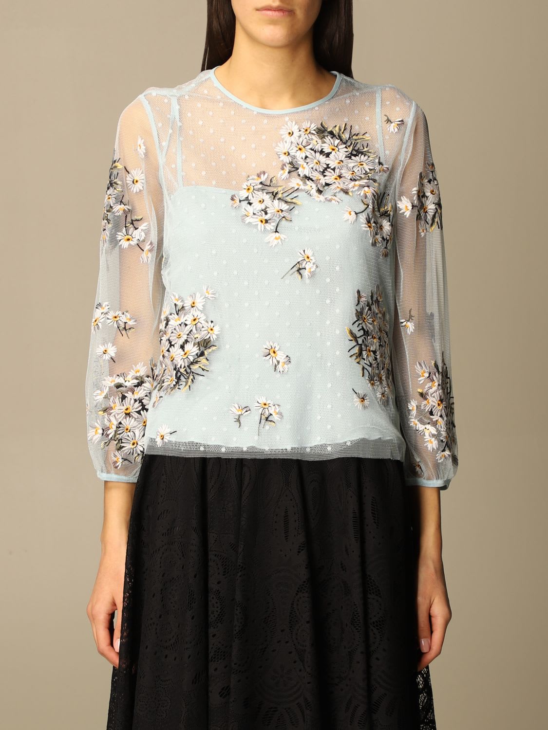 Red Valentino Top Red Valentino Top In Point Desprit Tulle With Floral Embroidery