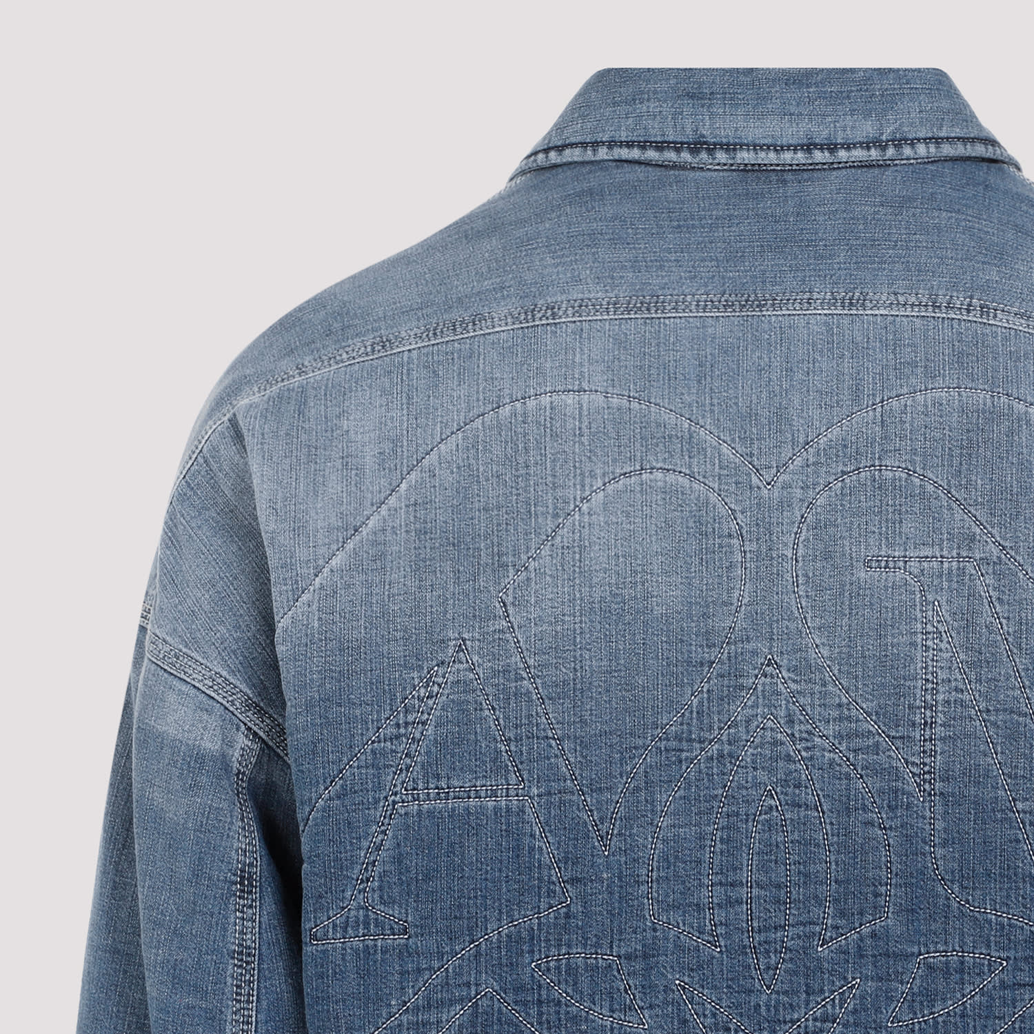 Shop Alexander Mcqueen Quilted Denim Shirt In Blue Washed