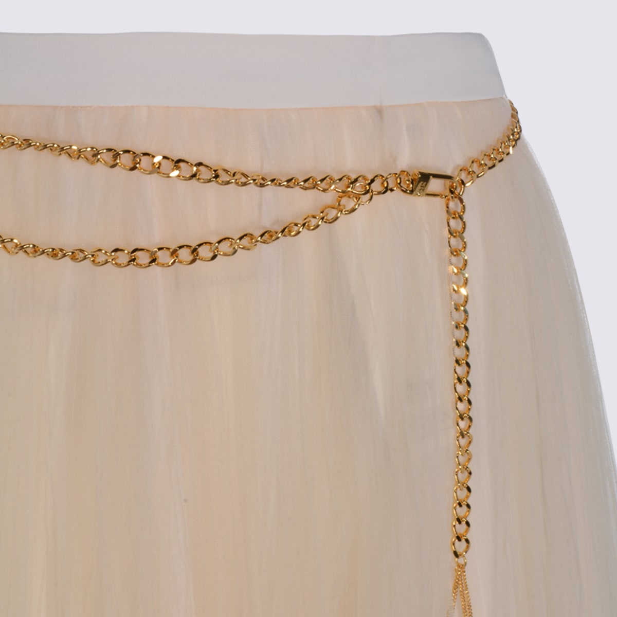 Elisabetta Franchi Midi Skirt With Pleats And Chain Detail In Neutral
