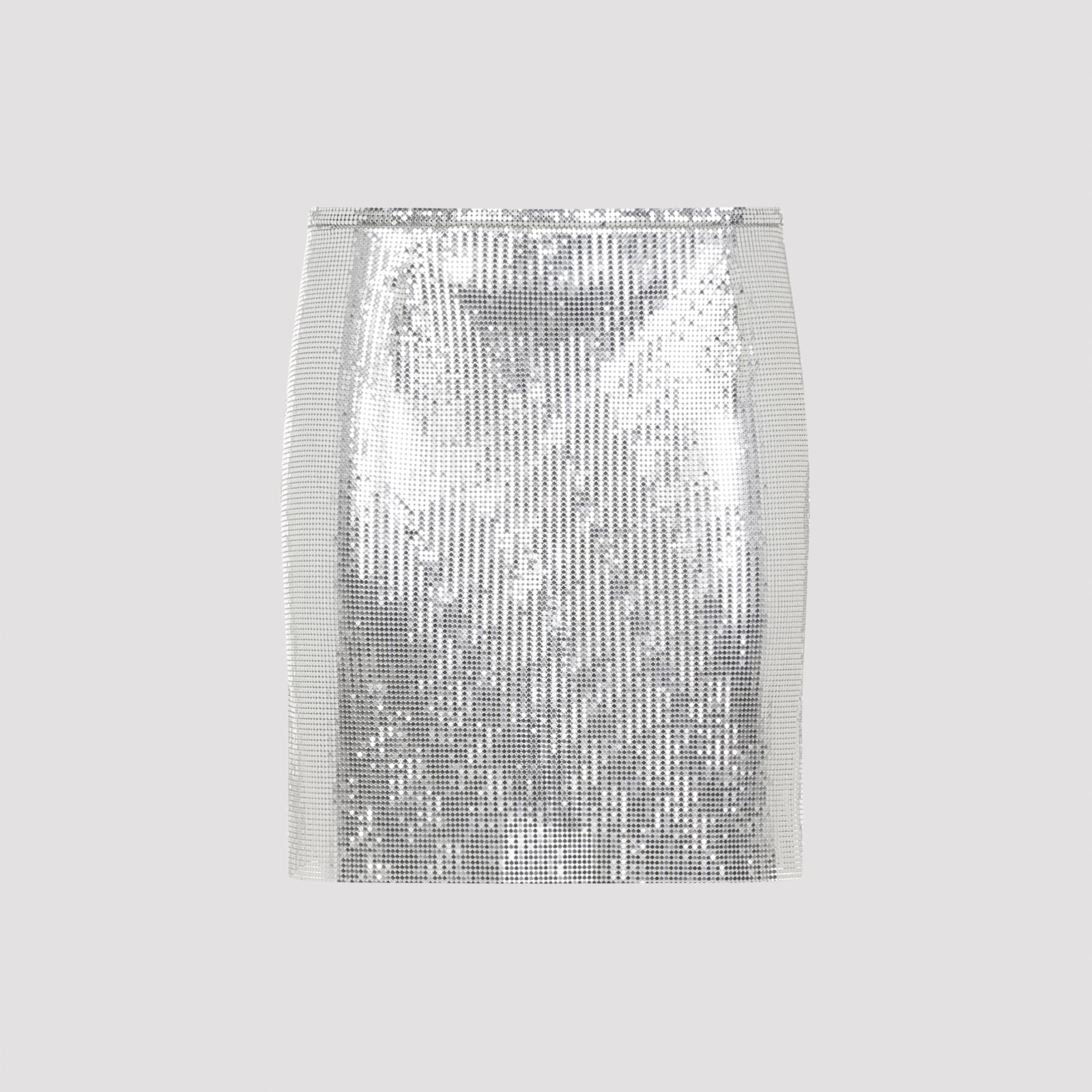 Rabanne Metallic Miniskirt With High Waist And Chainmail Detail In Tech Fabric Woman In Silver