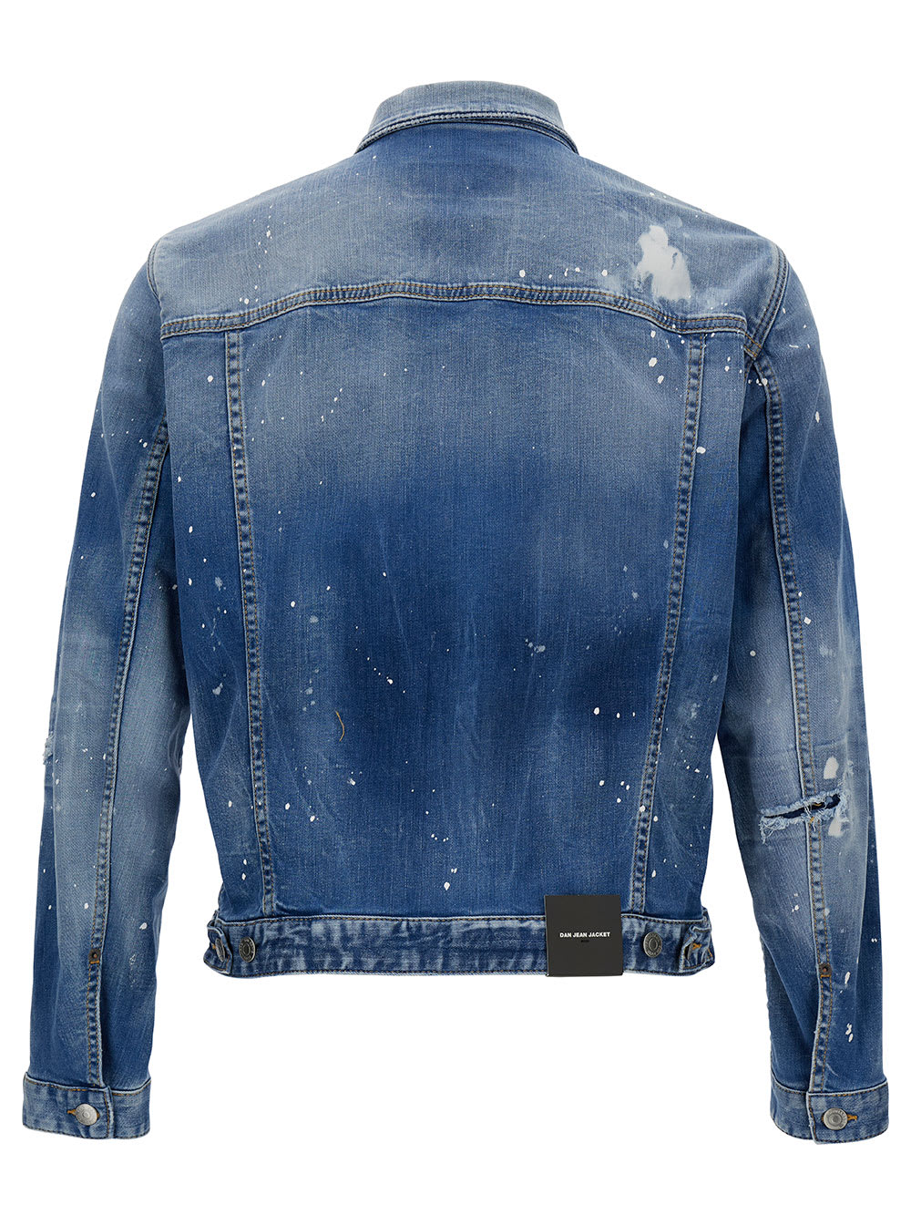Shop Dsquared2 Dan Light Blue Jacket With Rips And Paint Stains In Stretch Denim Man