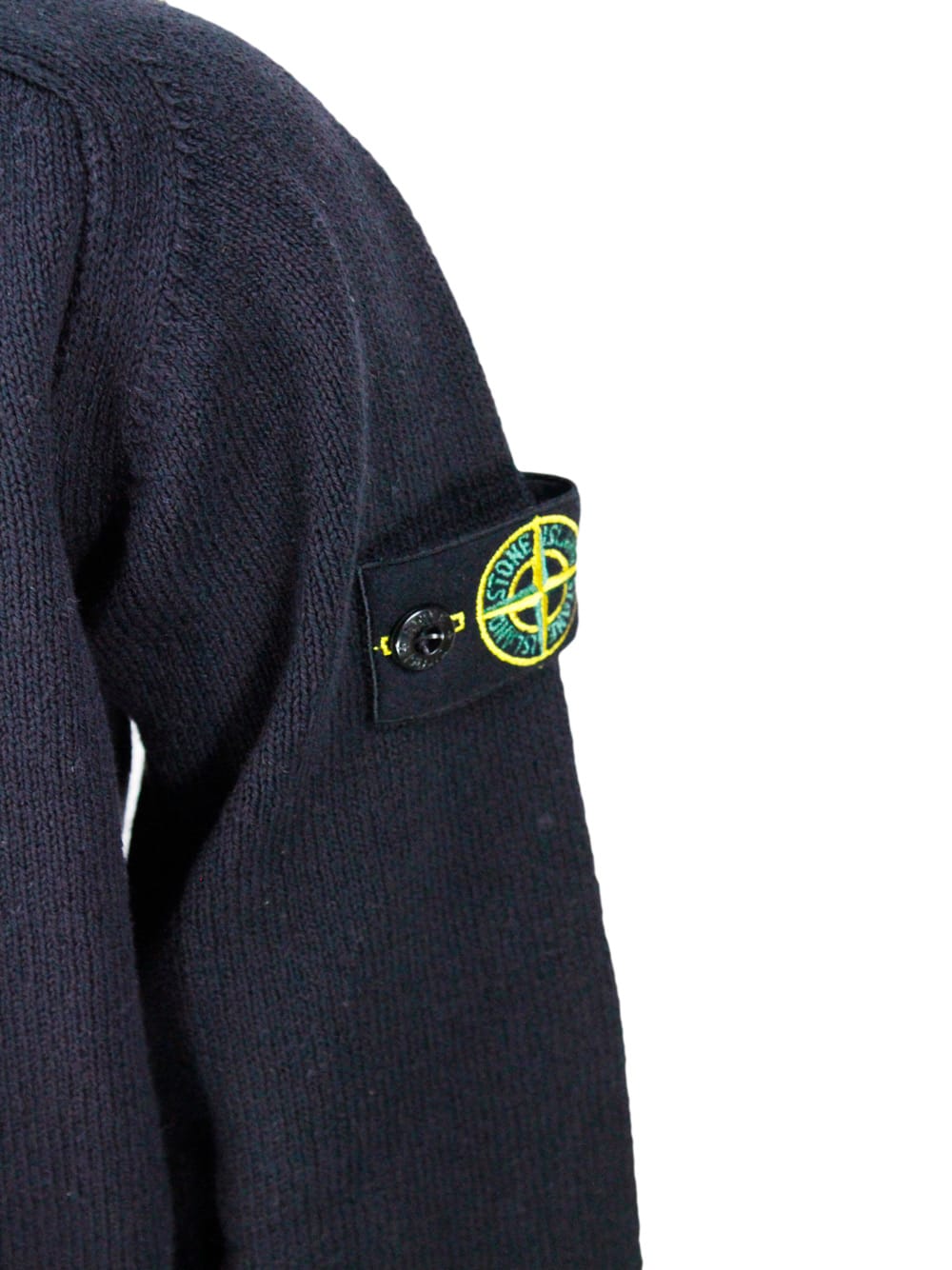 Stone Island Maglia In Cotone A Girocollo A Manica Luinga Con Cuciture In Rilievo Con Logo Applicato Sulla Manica In Blu