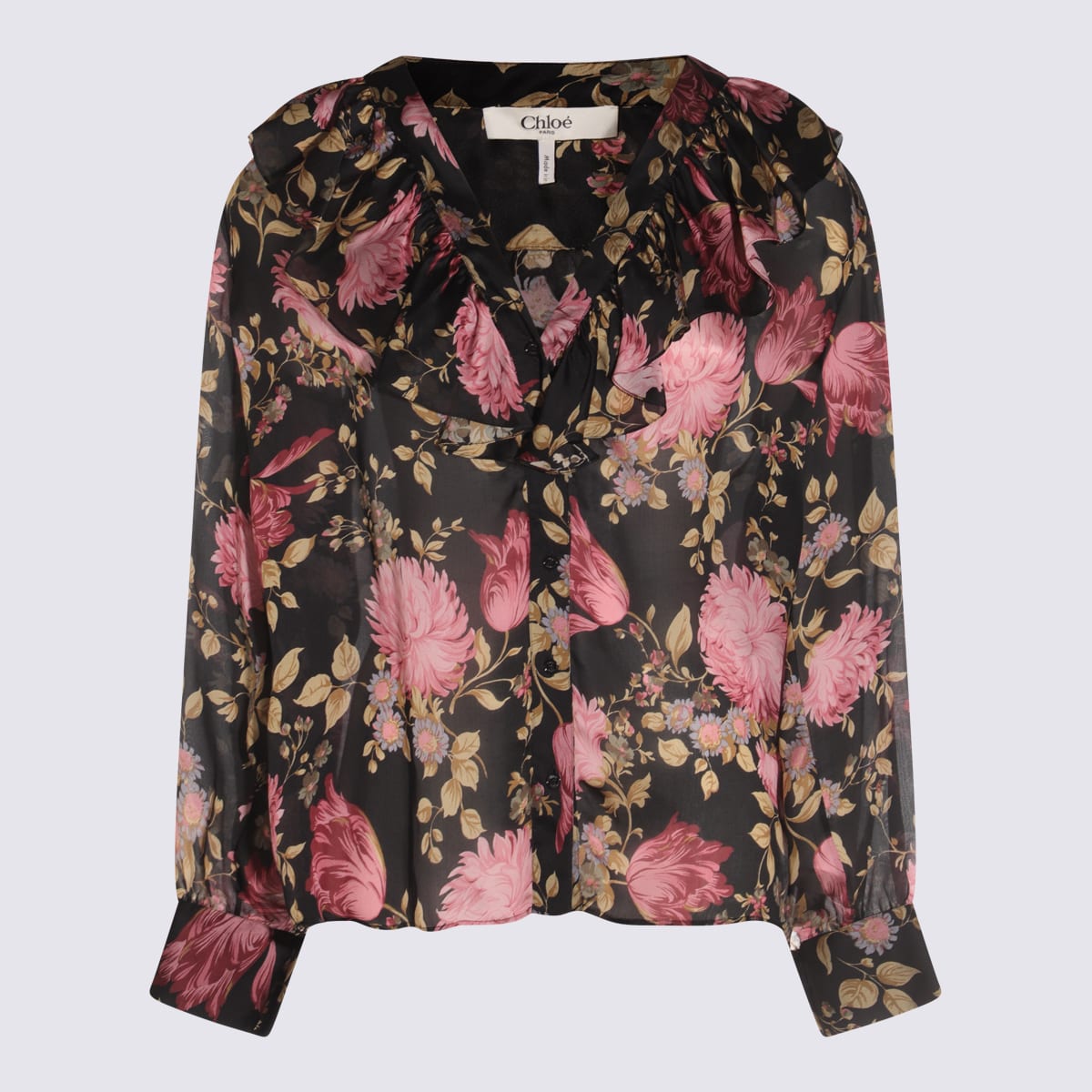 Chloé Black And Multicolor Silk Top