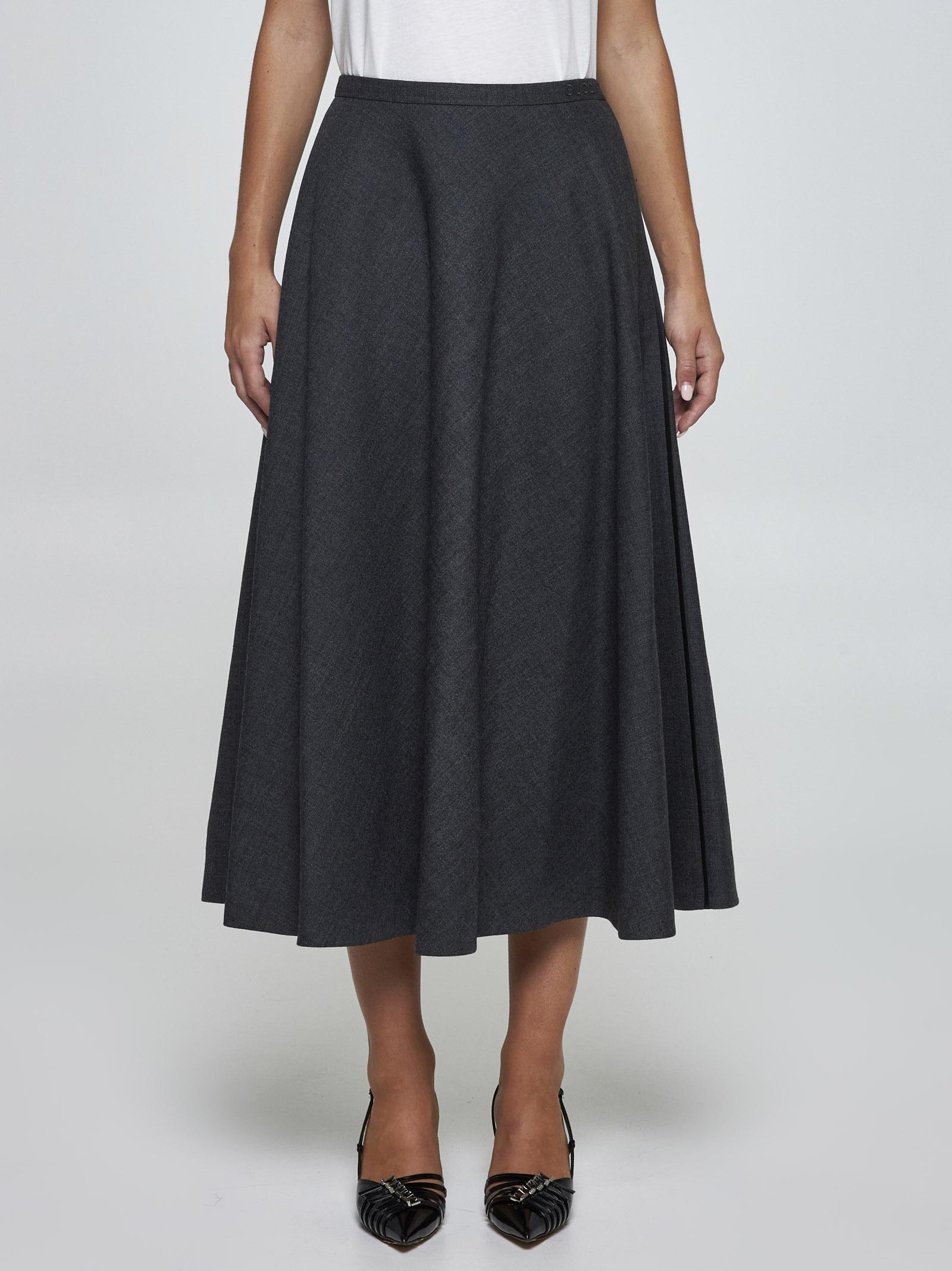 Shop Gucci Wool Full Skirt In Grey