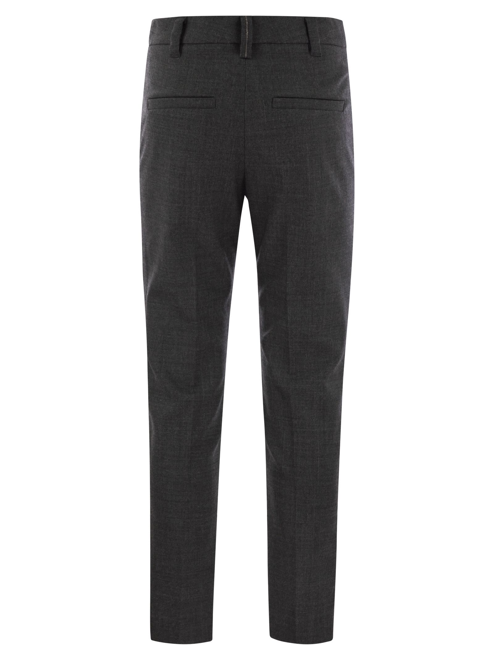 Shop Brunello Cucinelli Stretch Virgin Wool Cigarette Trousers With Jewellery In Grey