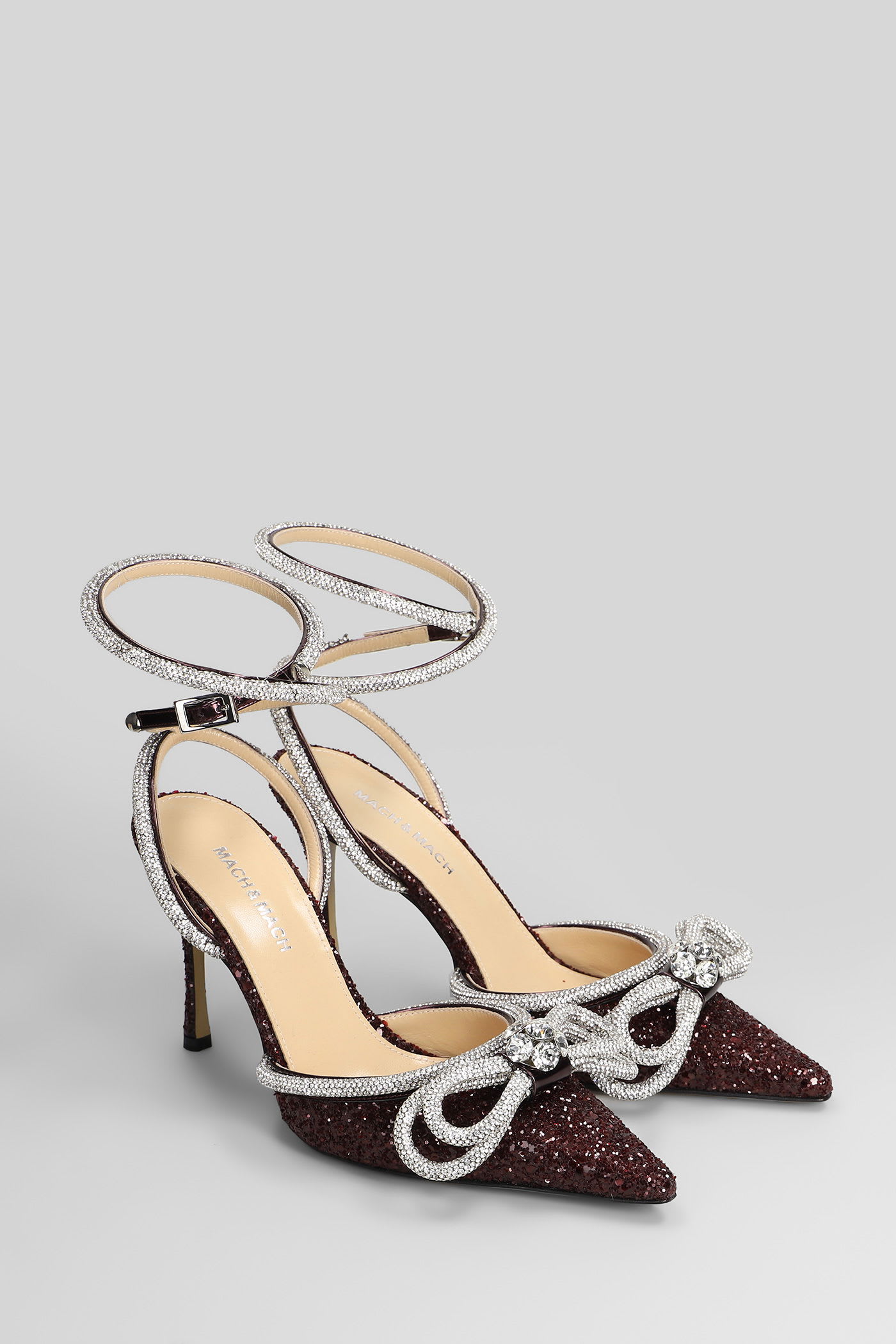 Mach & Mach Pumps In Bordeaux Glitter In Burgundy