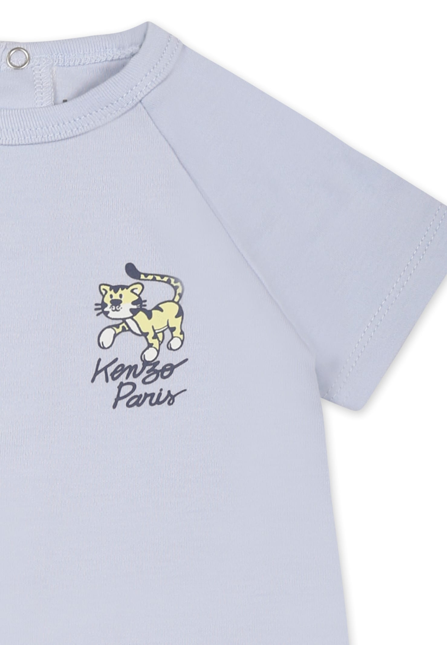Kenzo Light Blue Romper For Baby Boy With Tiger In Light Blue