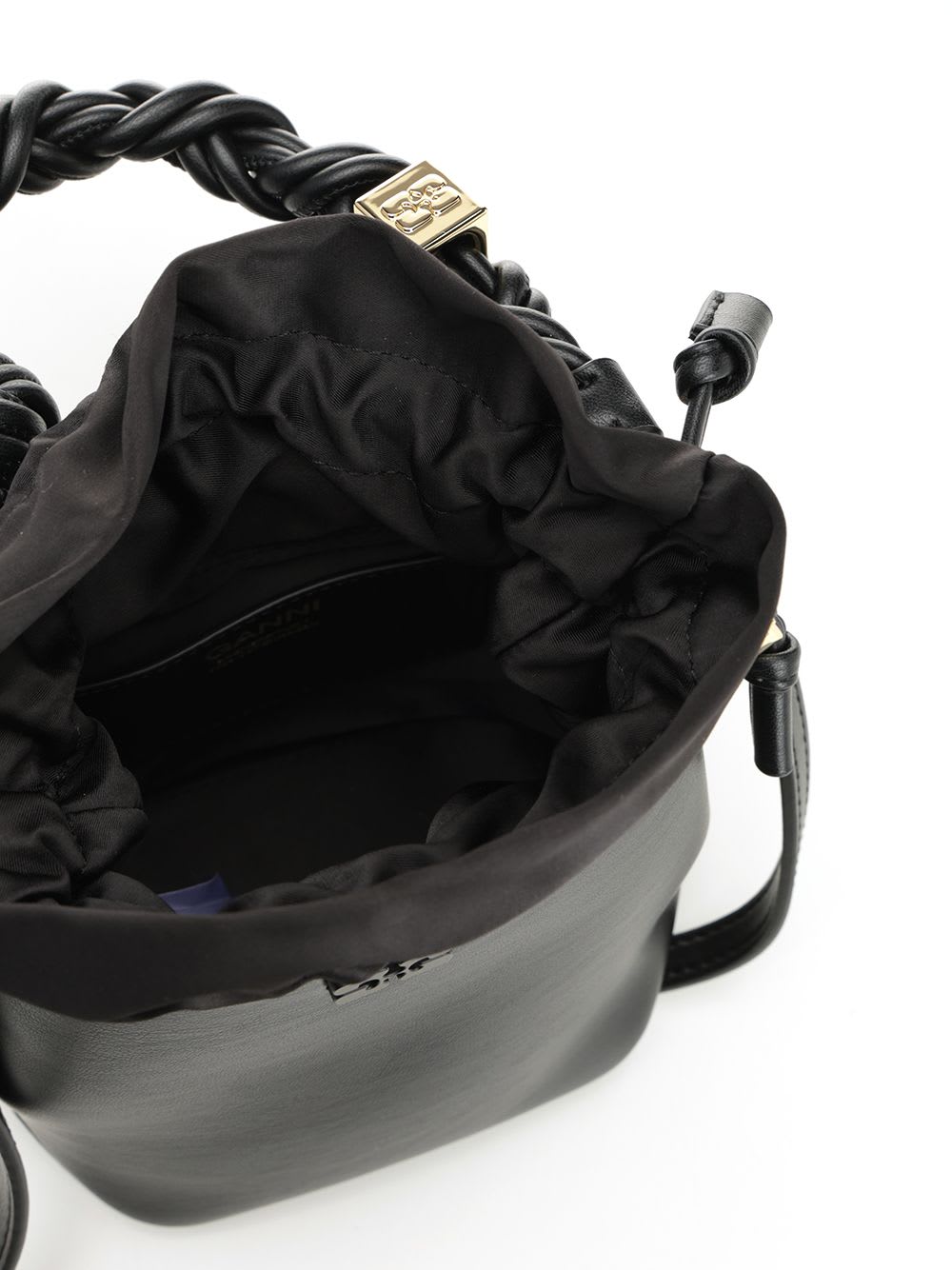 Ganni Mini Bou Leather Bucket Bag In Black