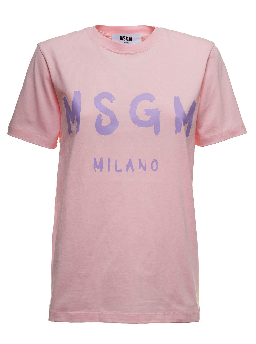 MSGM Pink Cotton T-shirt With Logo Print