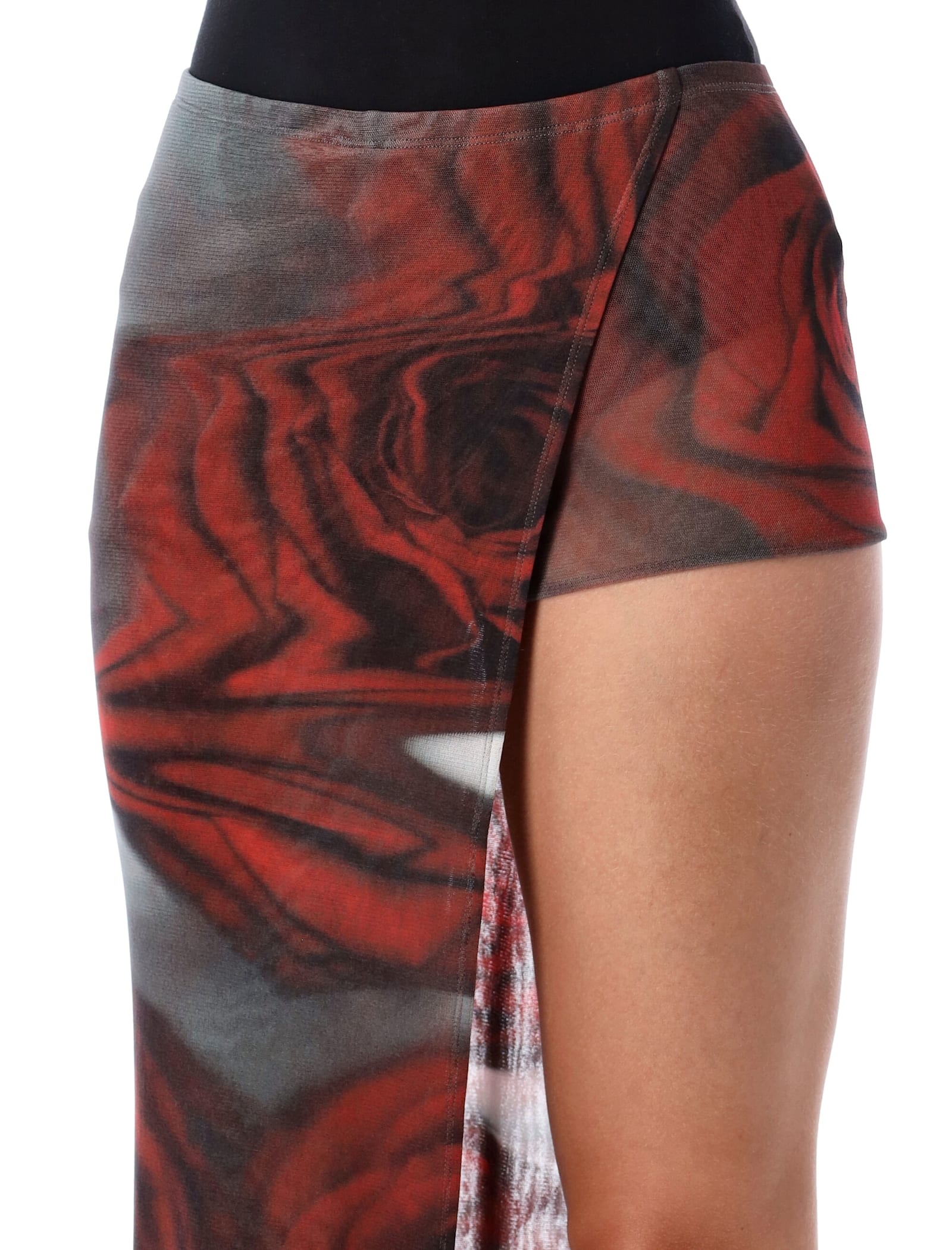 Jean Paul Gaultier Red Blurry Roses Tulle Skort In Multi