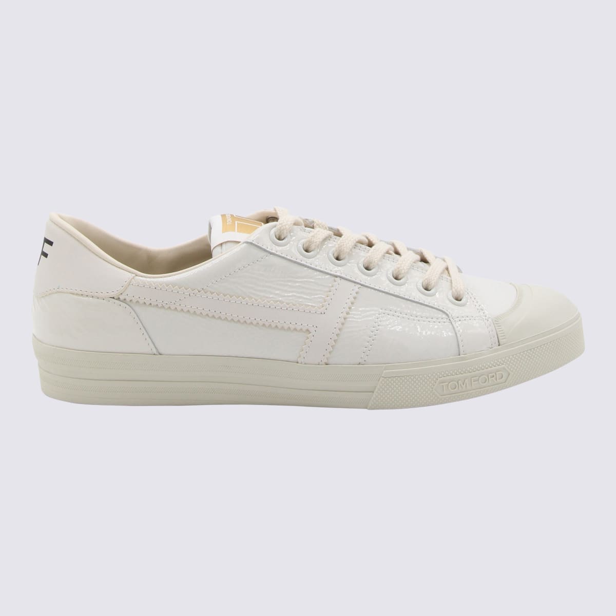 Shop Tom Ford White Leather Low Top Sneakers In Chalk + Cream