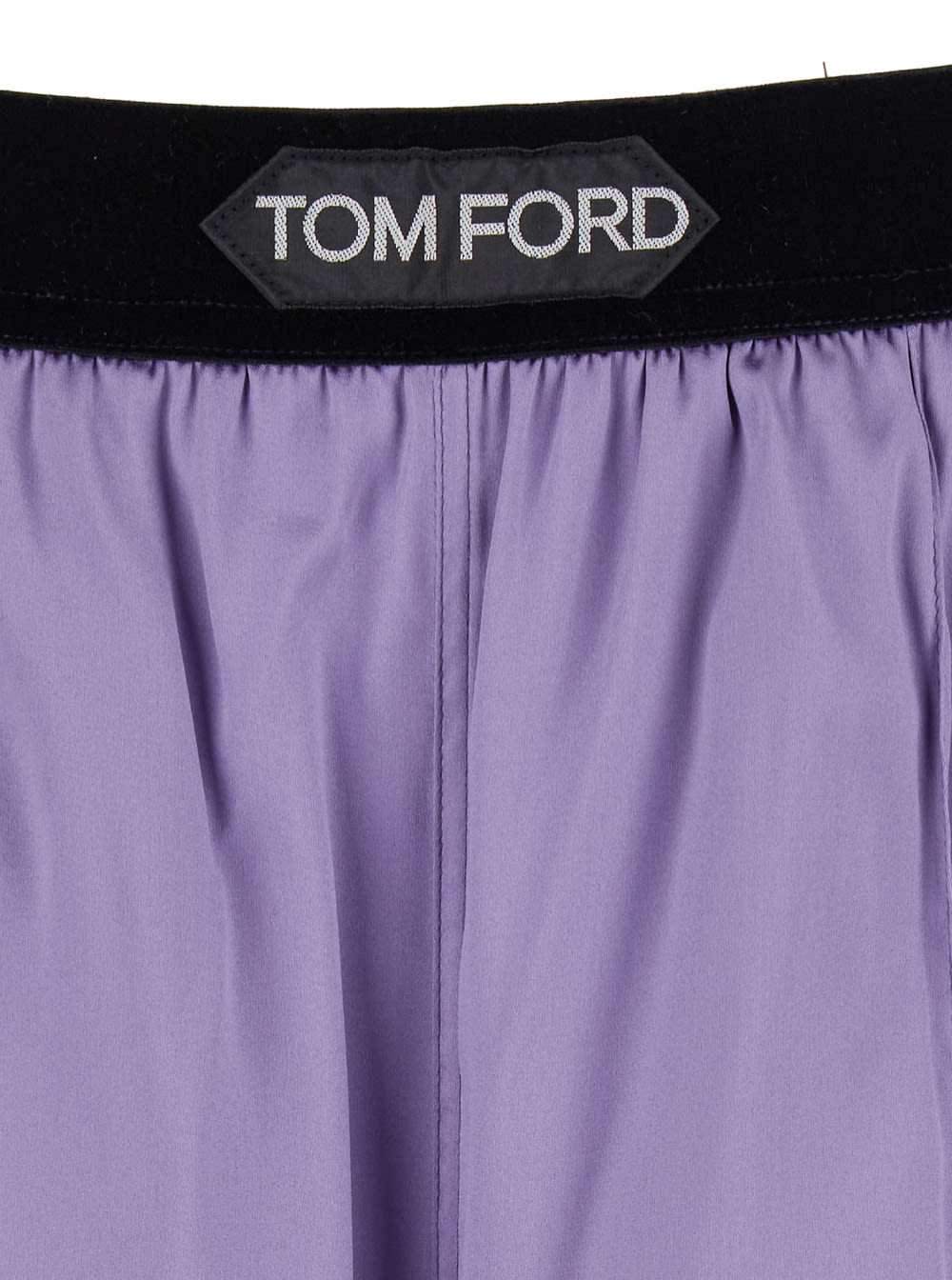 Shop Tom Ford Violet Pants With Logo Lettering On The Waist In Silk Stretch Woman