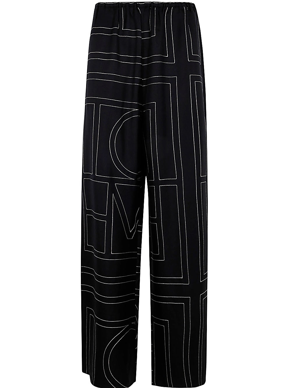 Shop Totême Monogram Silk Pj Bottoms In Black Monogram