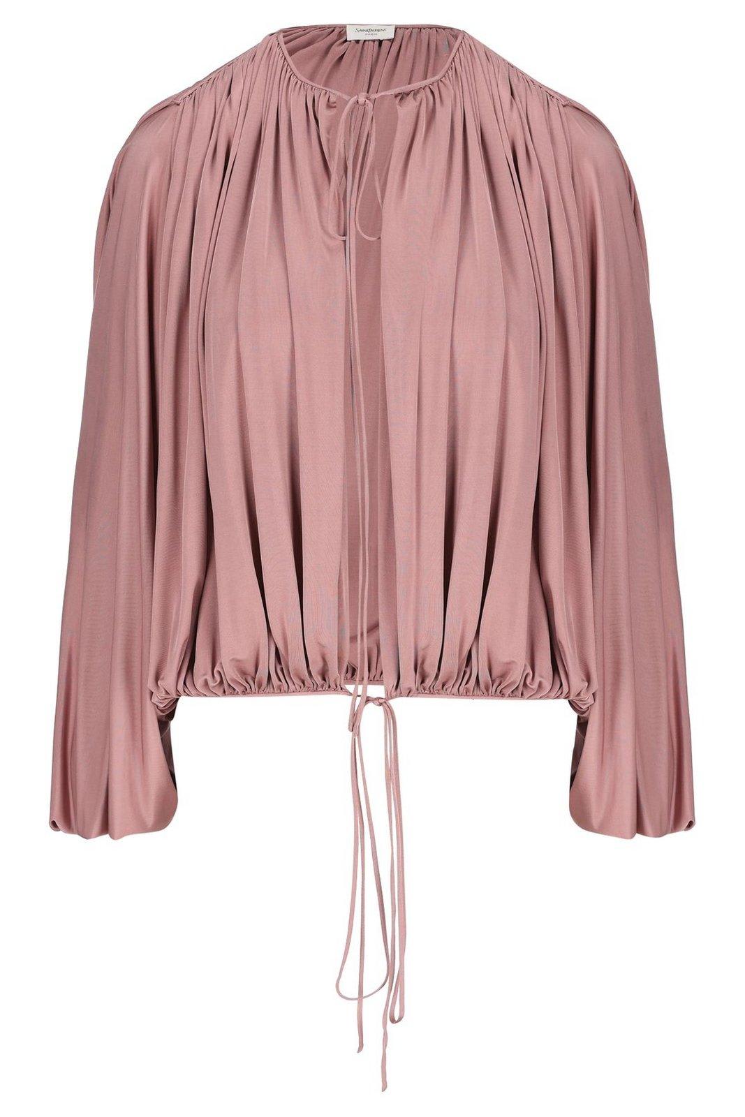 Saint Laurent Flared Oversize Knitwear Tie Detail In Pink