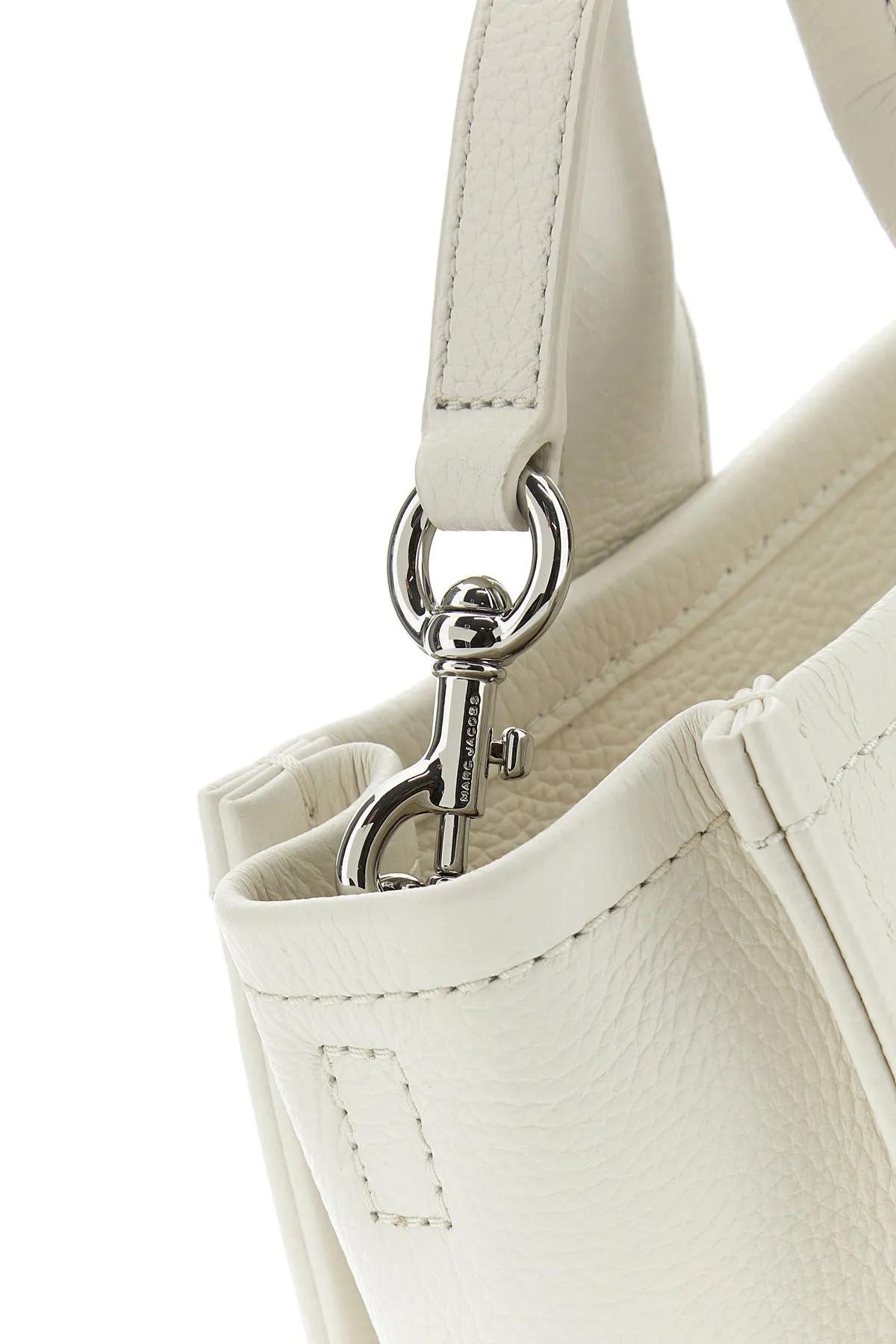 Shop Marc Jacobs Chalk Leather Medium The Tote Bag Handbag In Cotton/silver