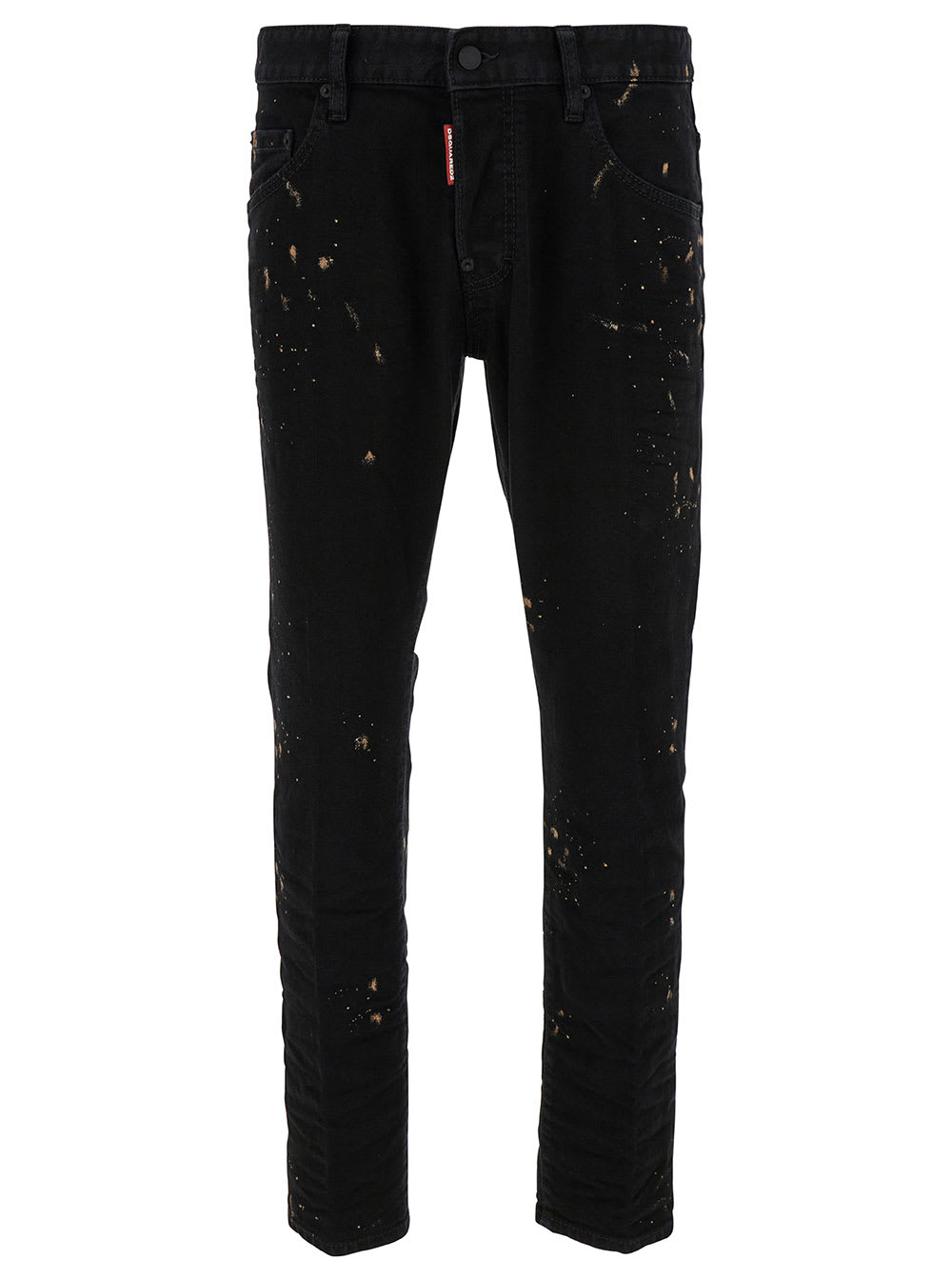 Shop Dsquared2 Skater Black Five-pocket Jeans With Paint Stains In Stretch Cotton Denim Man