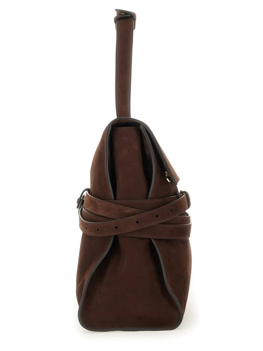 Moschino Buckle Nubuck Leather Tote Bag In Brown