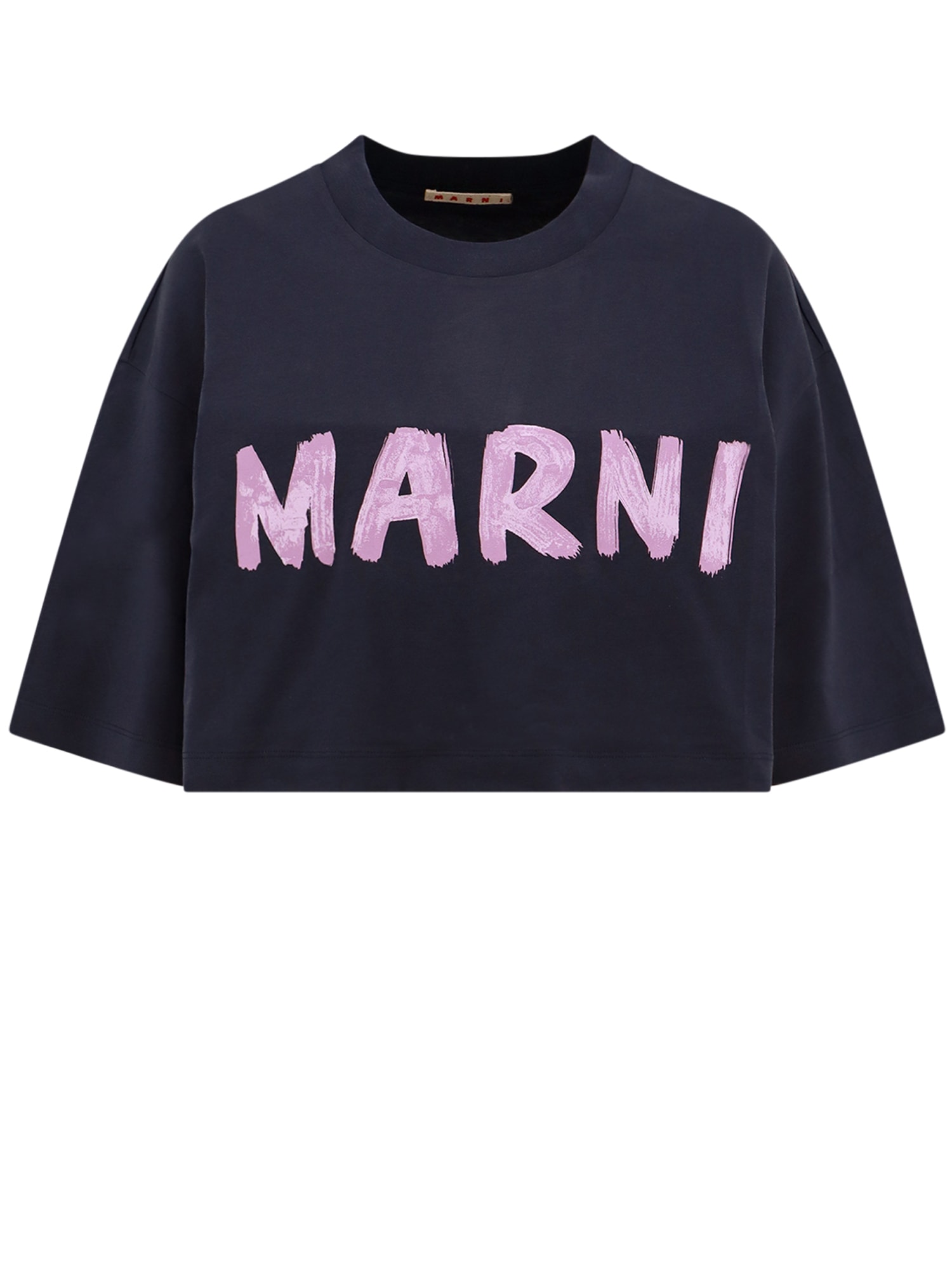 Shop Marni Logo Organic Cotton T-shirt In Blue/black