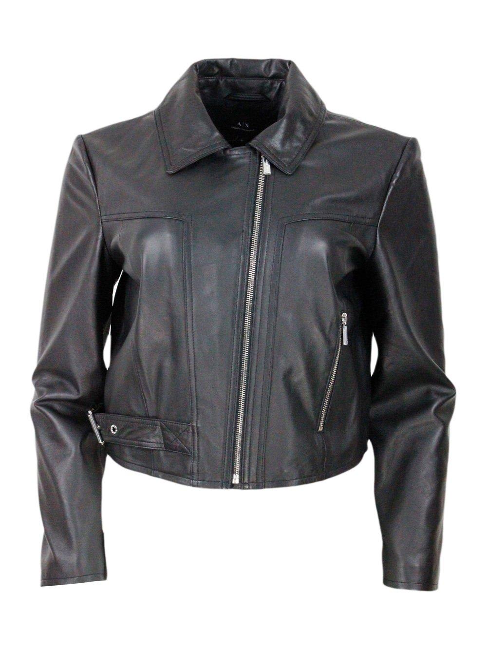 Zipped Buckle-fastened Leather Jacket