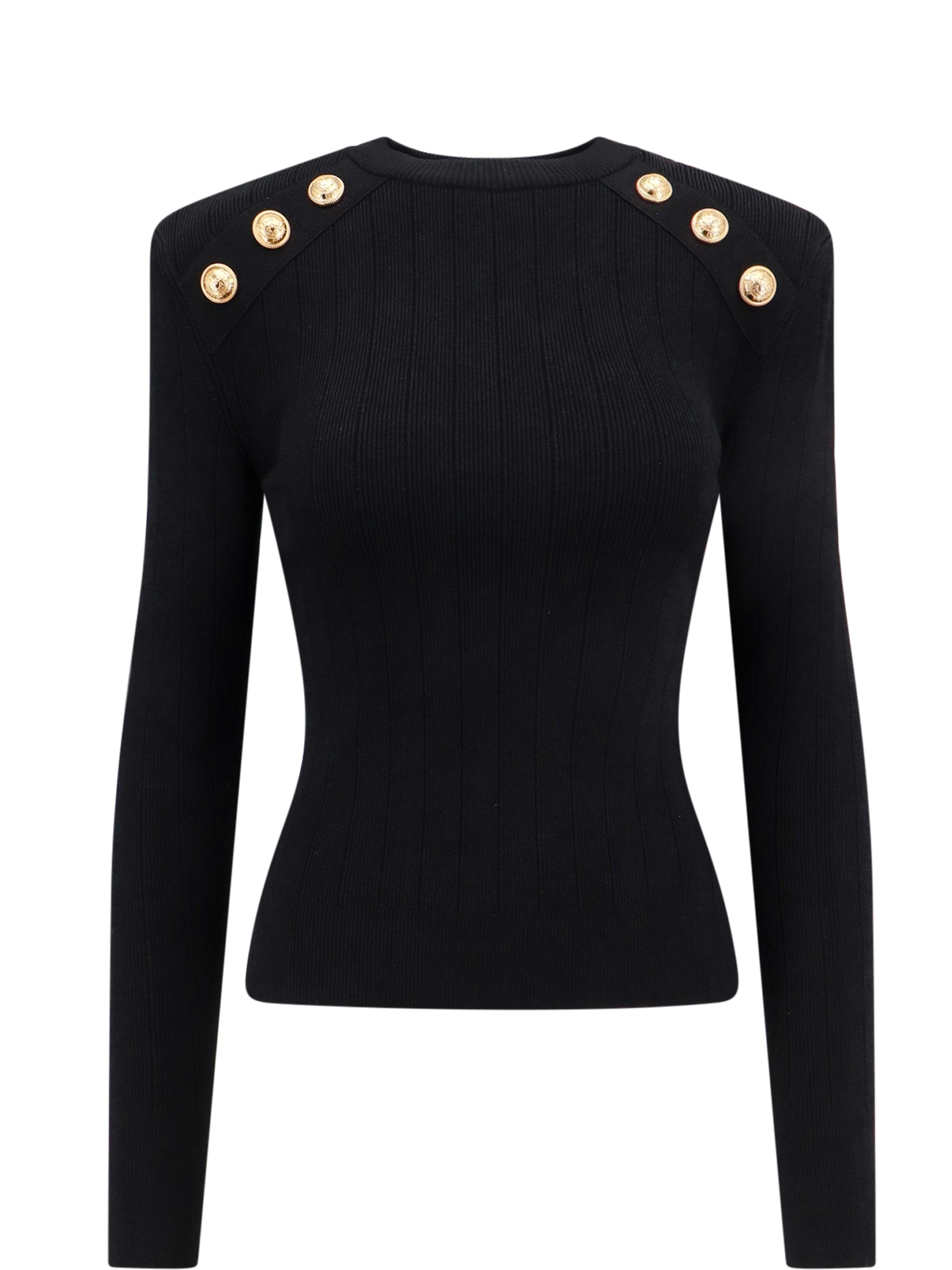 Balmain Sweater Three Buttons Crew Neck Ribbed In Black