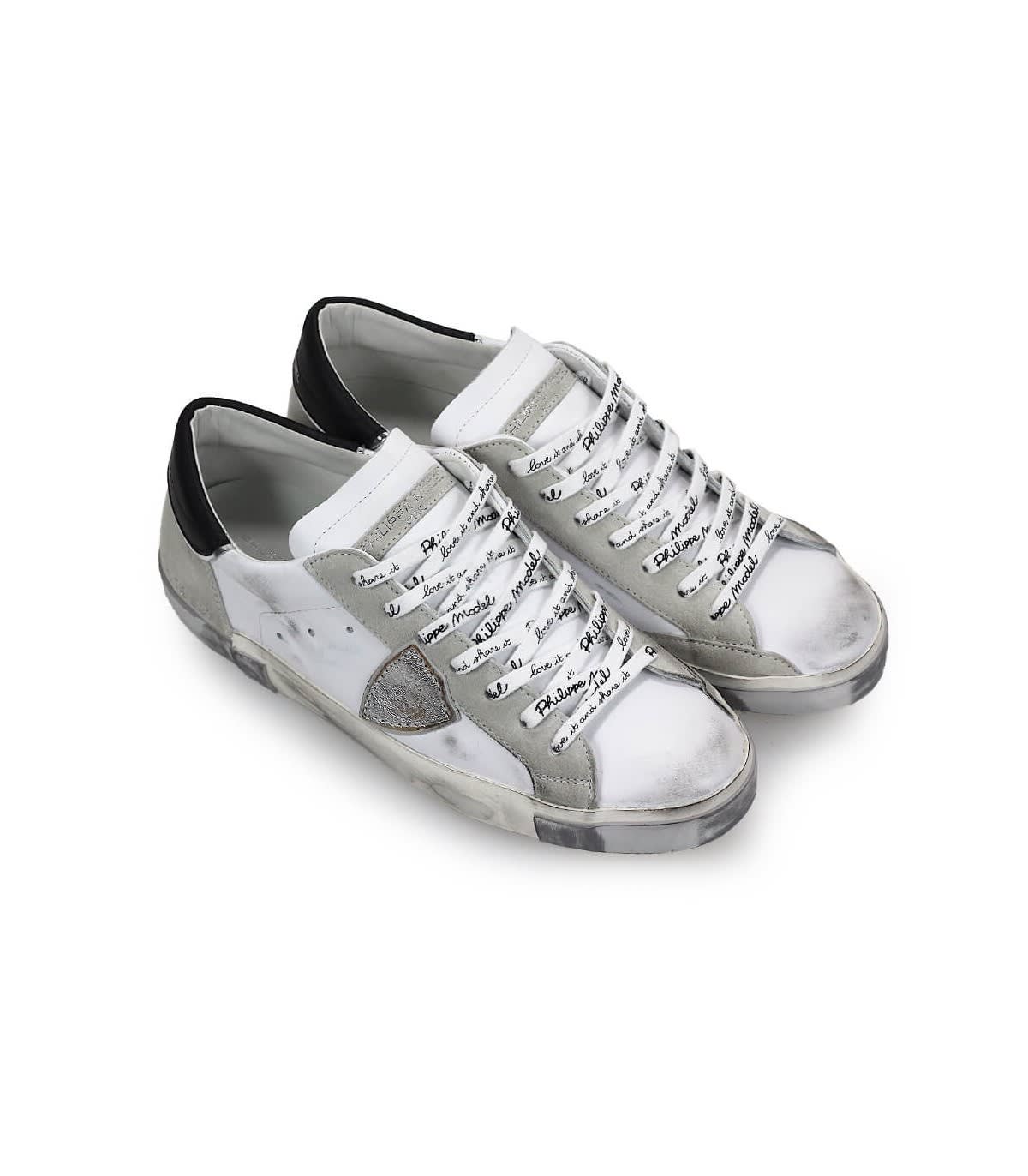 Shop Philippe Model White Silver Prsx Foxy Laminé Sneaker