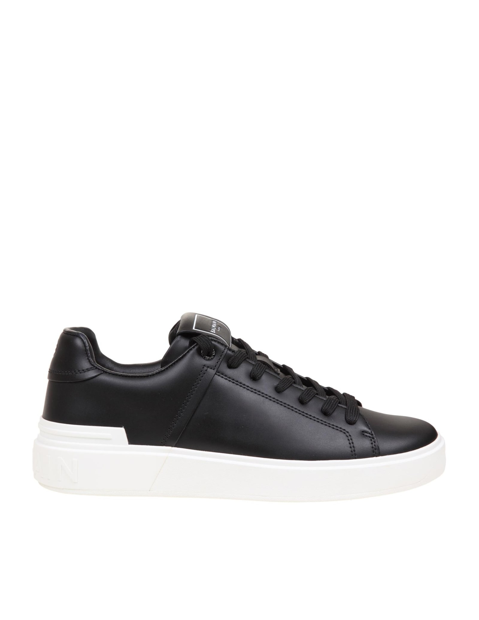 Shop Balmain Black Leather B-court Sneakers In Noir