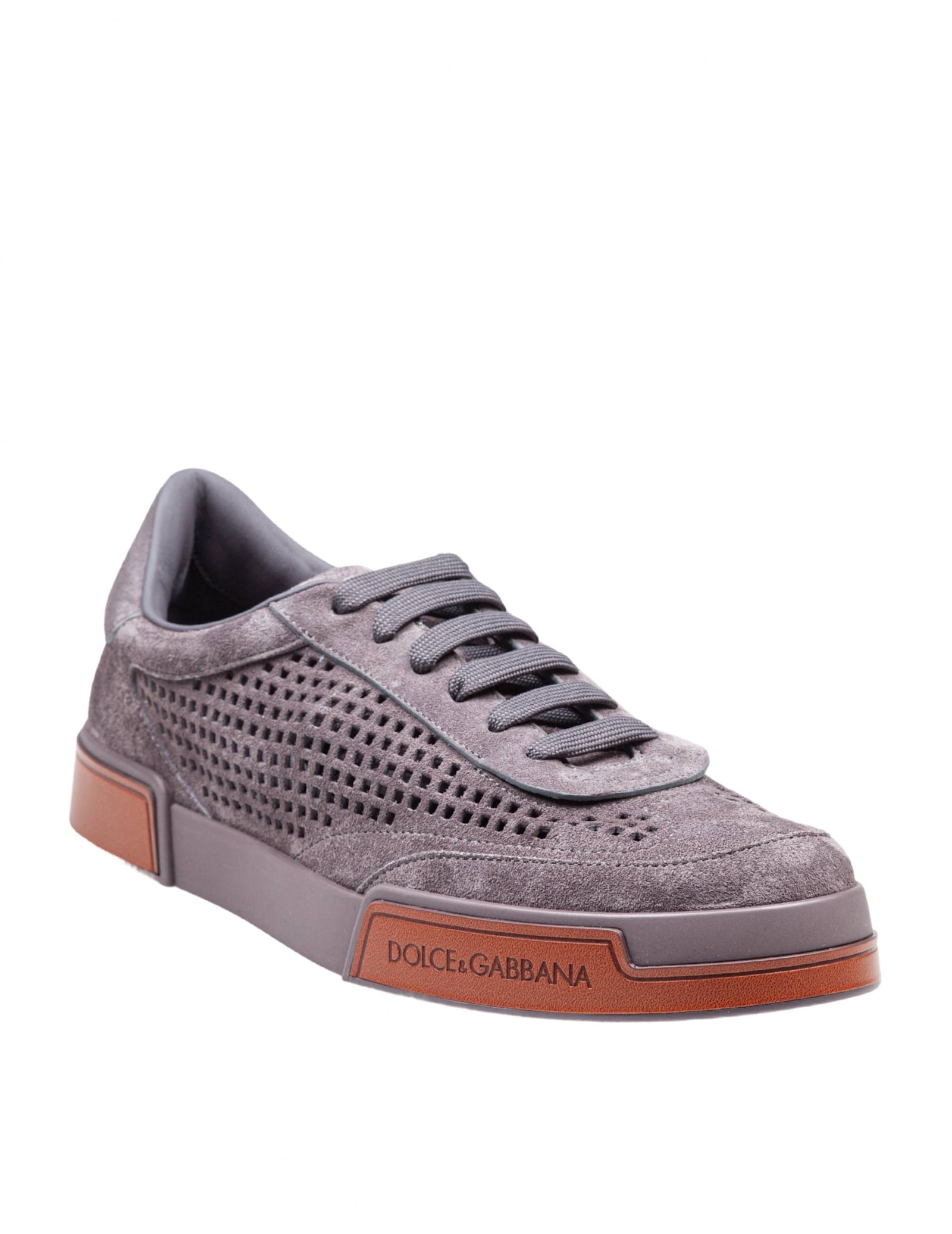 Dolce & Gabbana Portofino Yacht Perforated Distressed Suede Sneakers In Lead