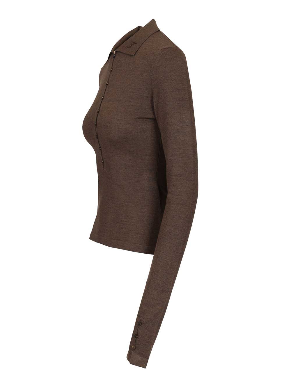 Jacquemus Long-sleeved Merino Wool Polo Shirt Knitwear Brown